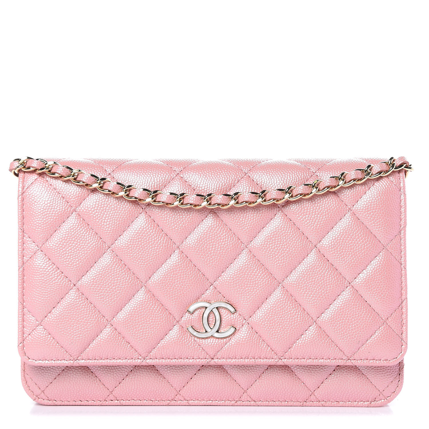 CHANEL Iridescent Caviar Quilted Wallet on Chain WOC Pink 440810