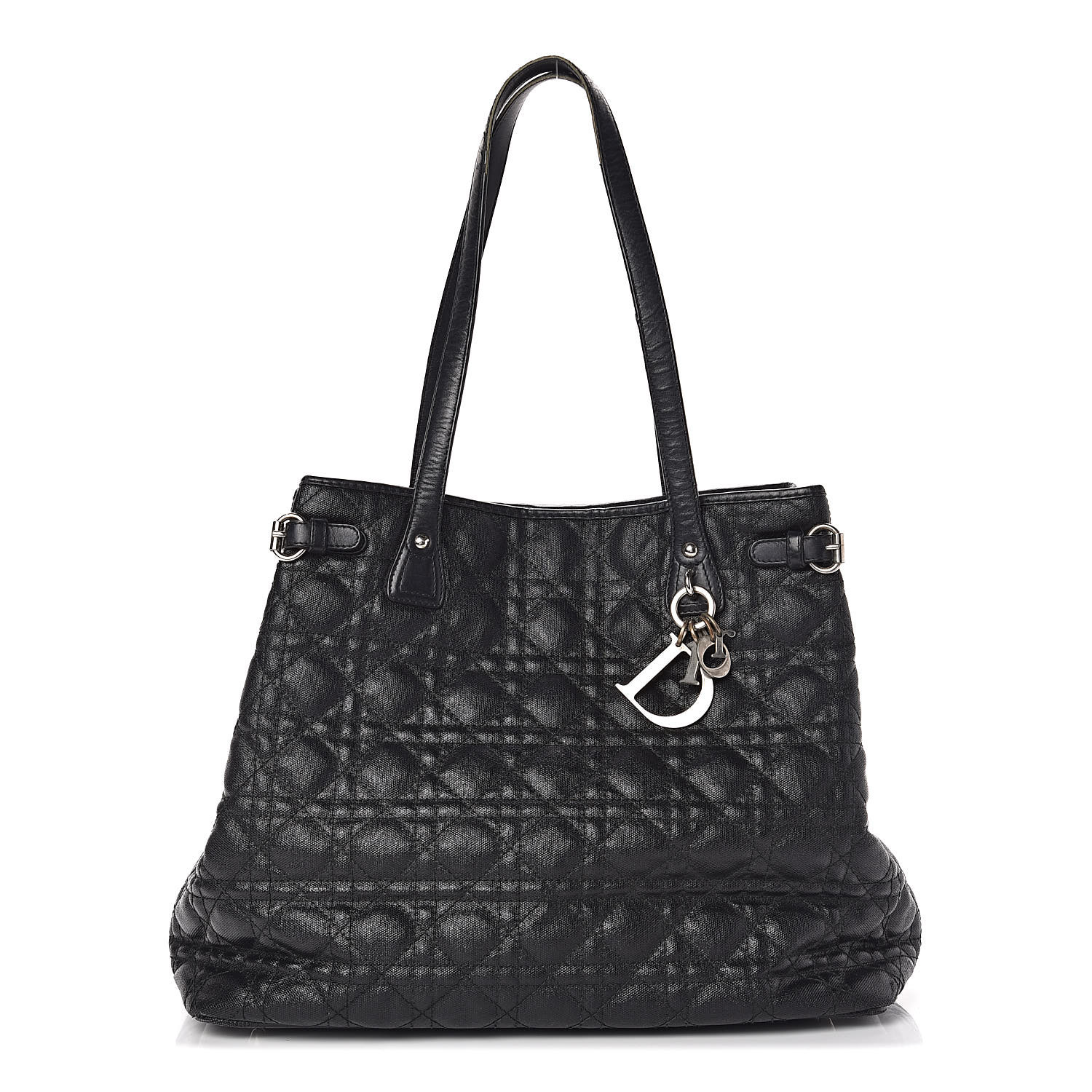CHRISTIAN DIOR Coated Canvas Cannage Quilted Medium Panarea Tote Black ...