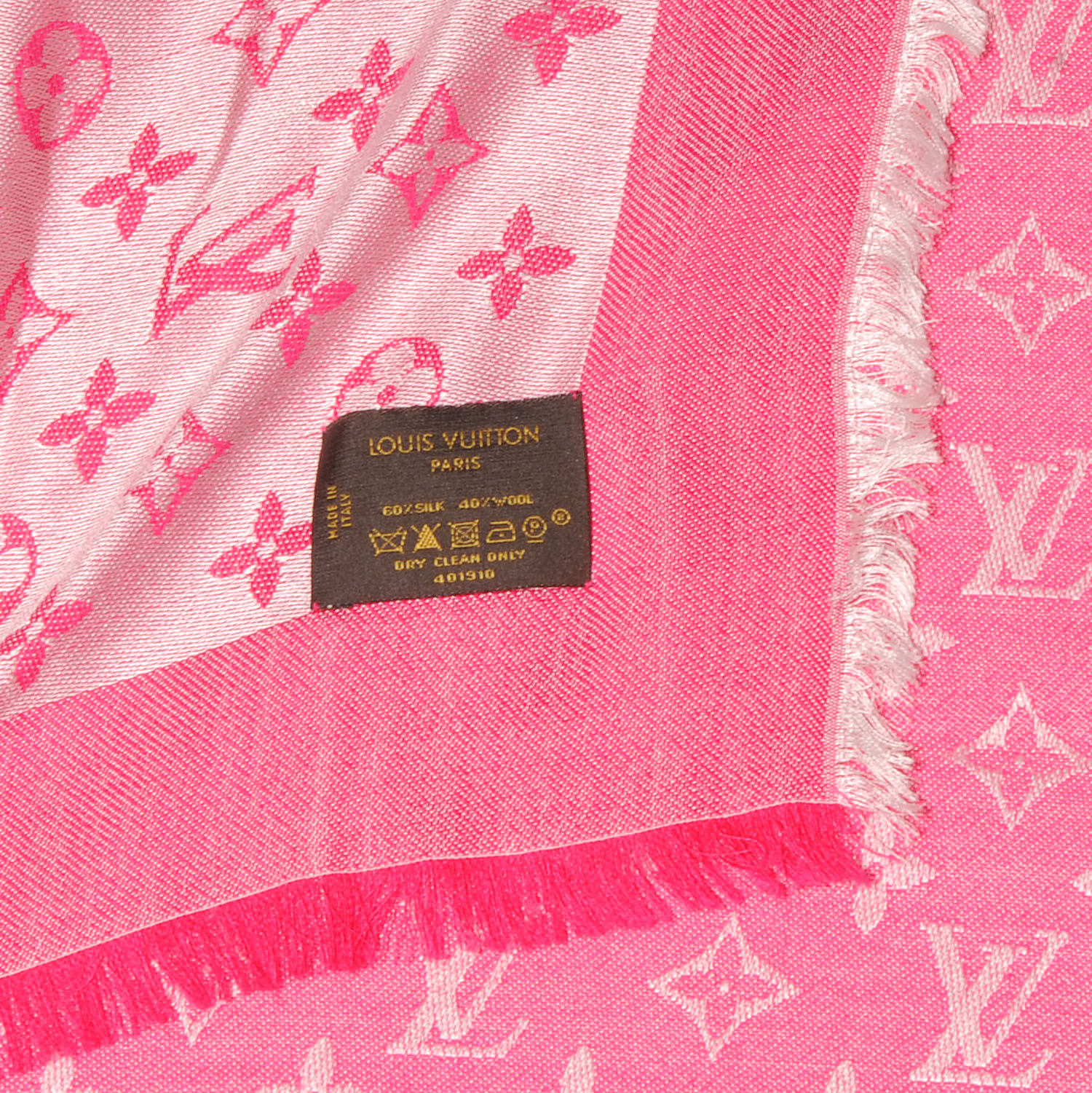 LOUIS VUITTON Wool Silk Monogram Denim Shawl Pink 50273