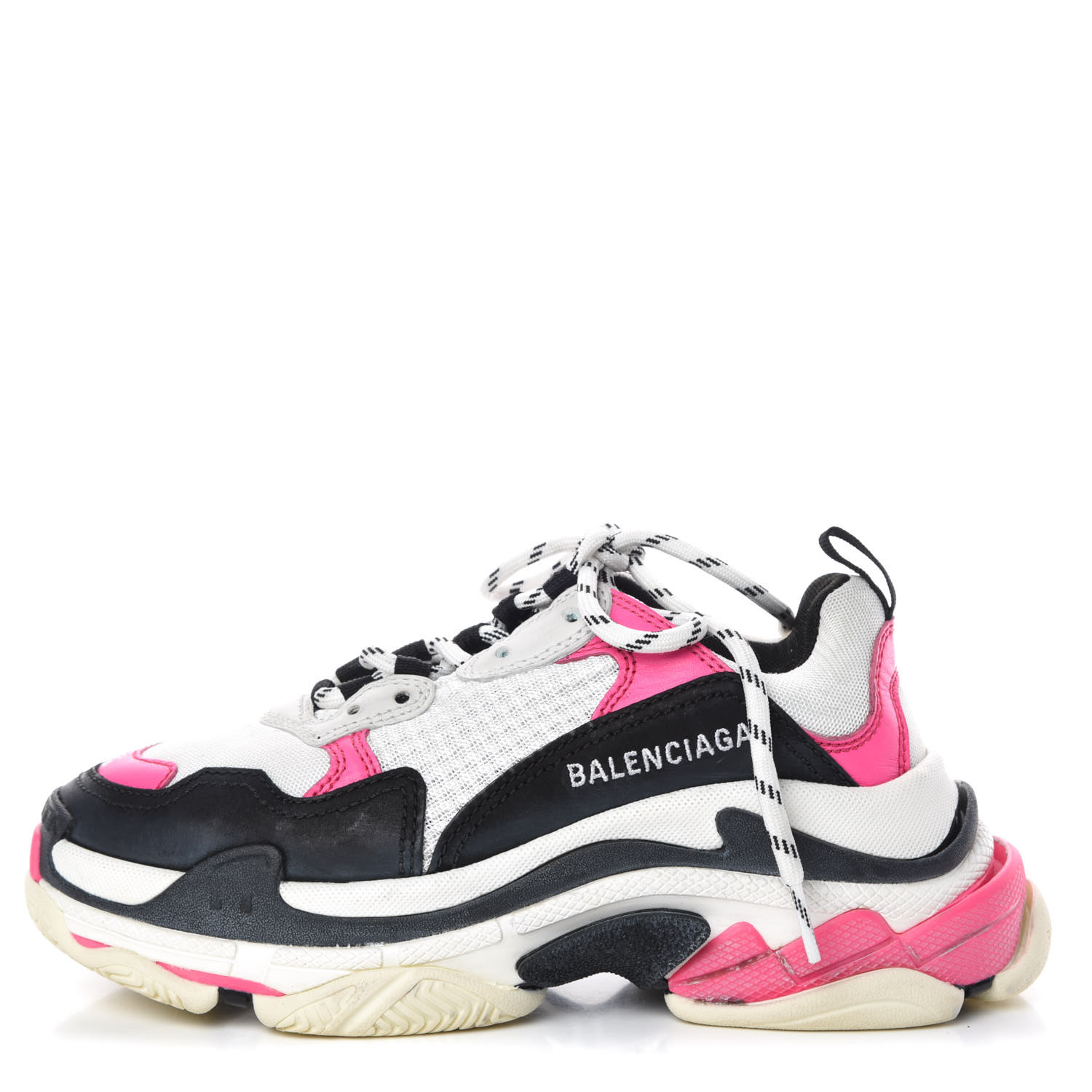 Balenciaga Calfskin Womens Triple S Trainers Sneakers 36 Neon Pink Black White 374529 Fashionphile
