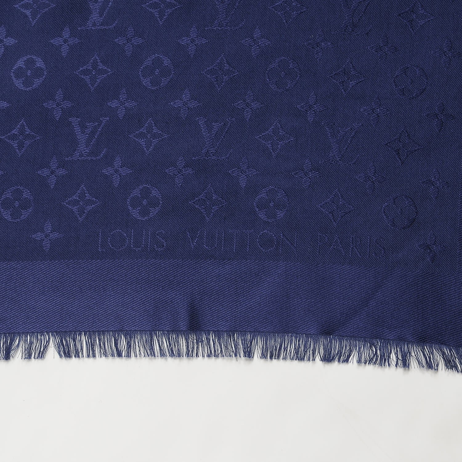 LOUIS VUITTON Wool Silk Monogram Shawl Blue Nuit 236780 | FASHIONPHILE