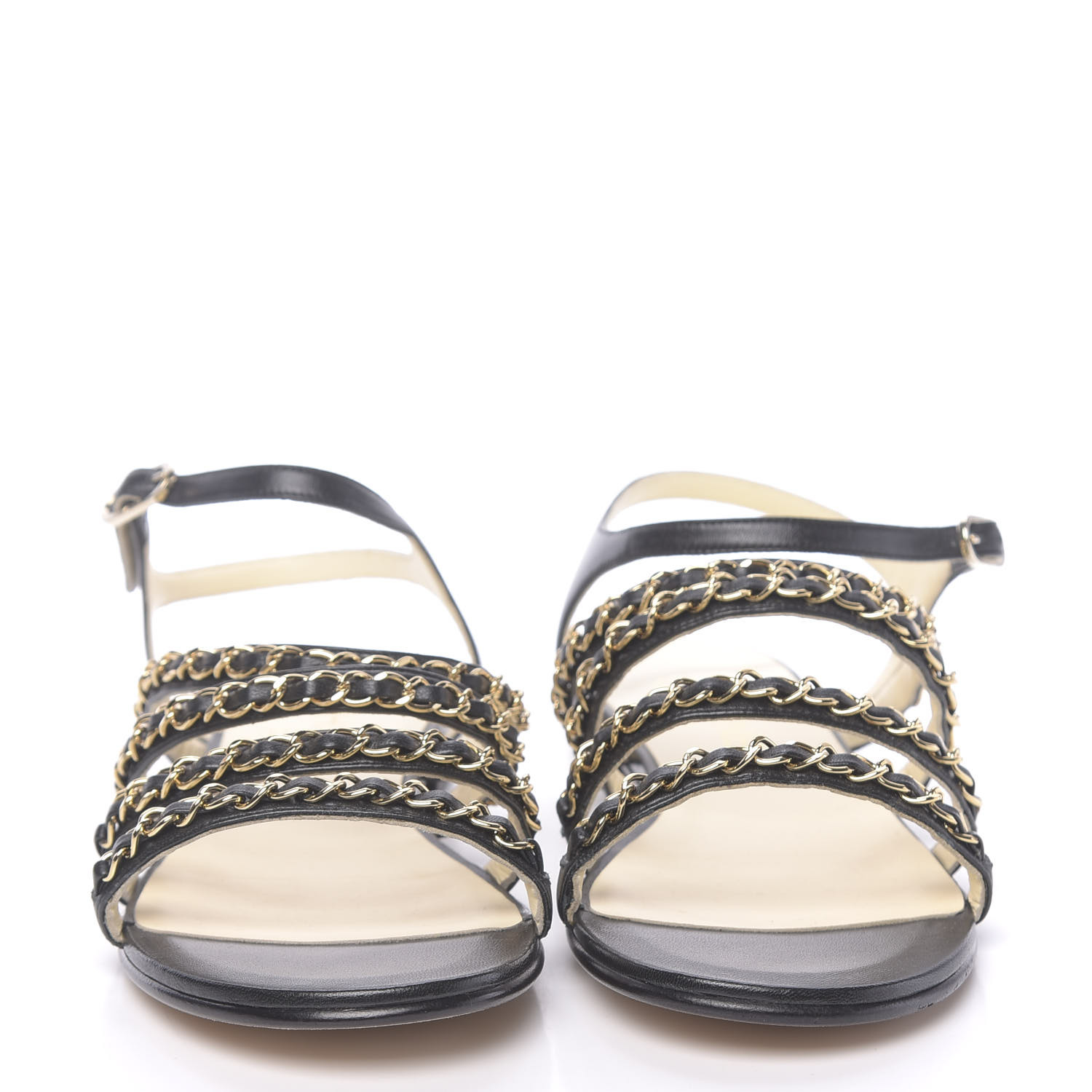 CHANEL Calfskin Chain Flat Sandals 37.5 Black 630691 | FASHIONPHILE