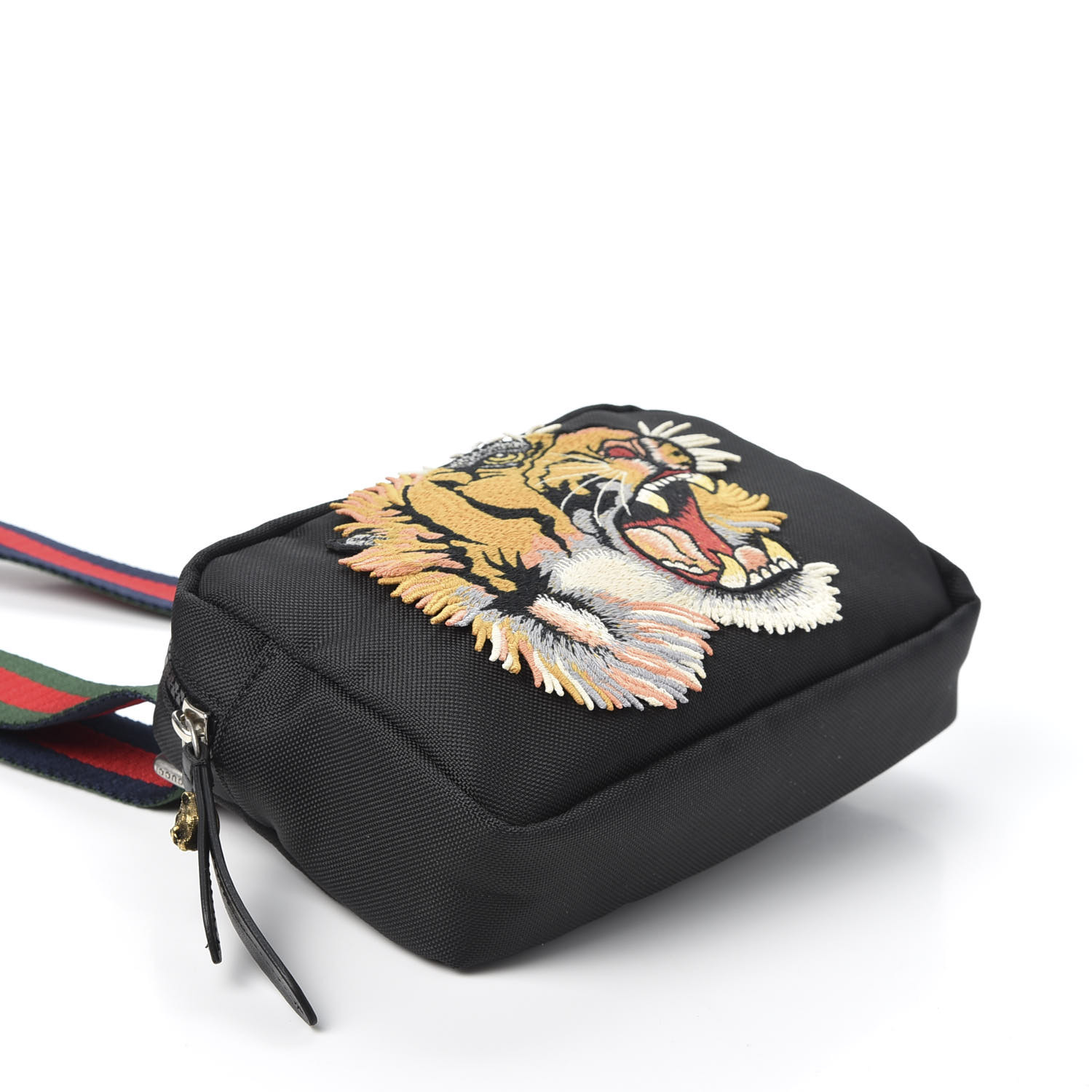 GUCCI Canvas Embroidered Tiger Messenger Bag Black 569892