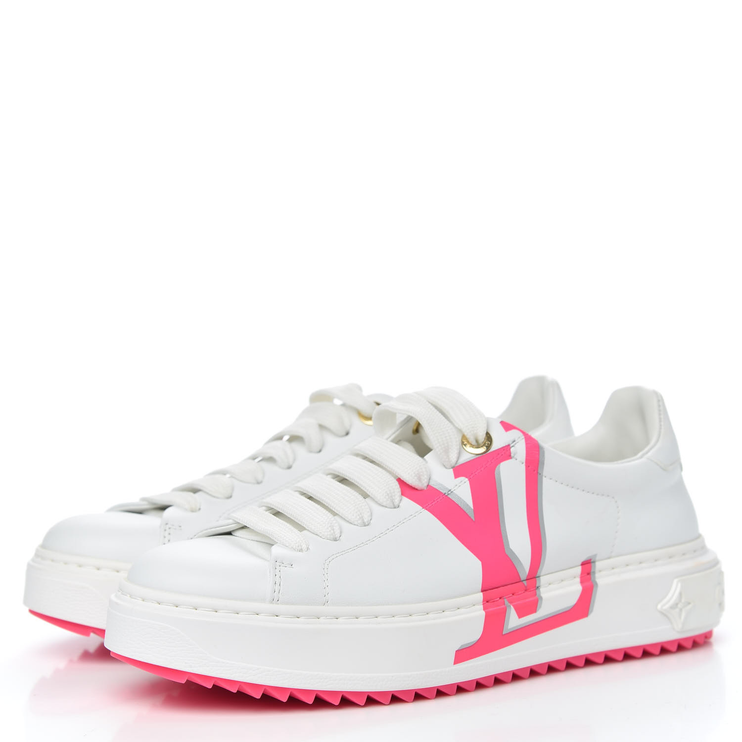 LOUIS VUITTON Monogram Time Out Sneakers 37.5 White Rose 738494 ...