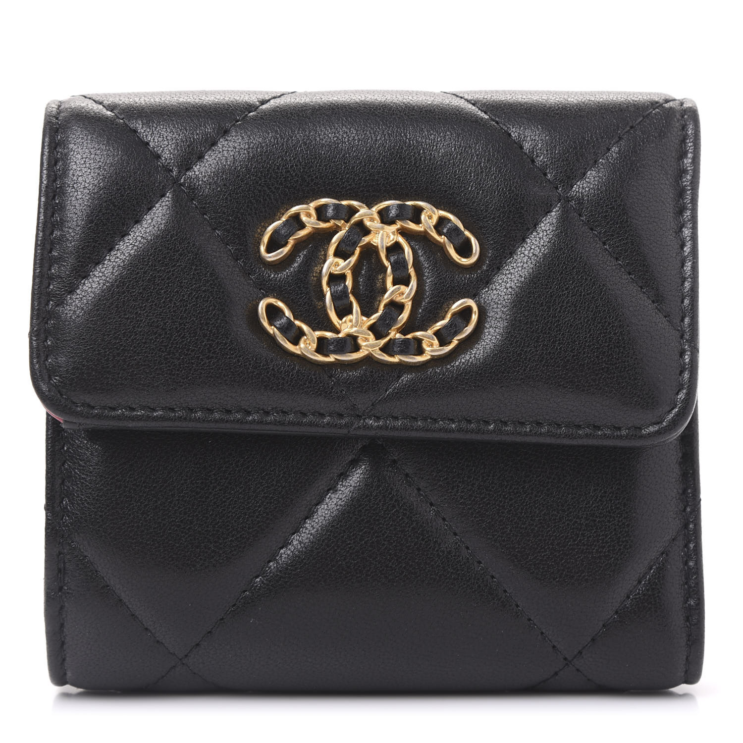 CHANEL Lambskin Quilted Chanel 19 Small Flap Wallet Black 599635