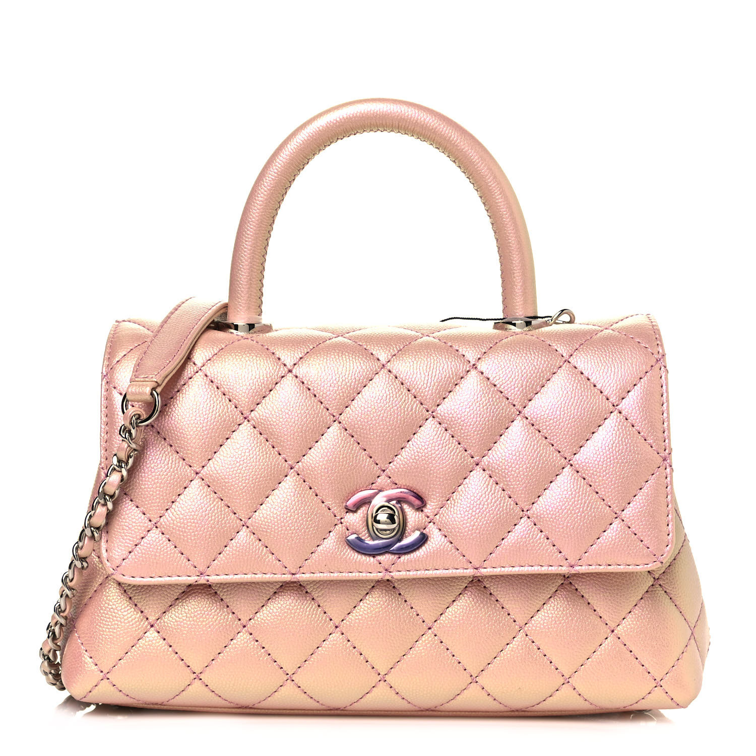 Chanel Iridescent Caviar Quilted Mini Coco Handle Flap Pink Fashionphile