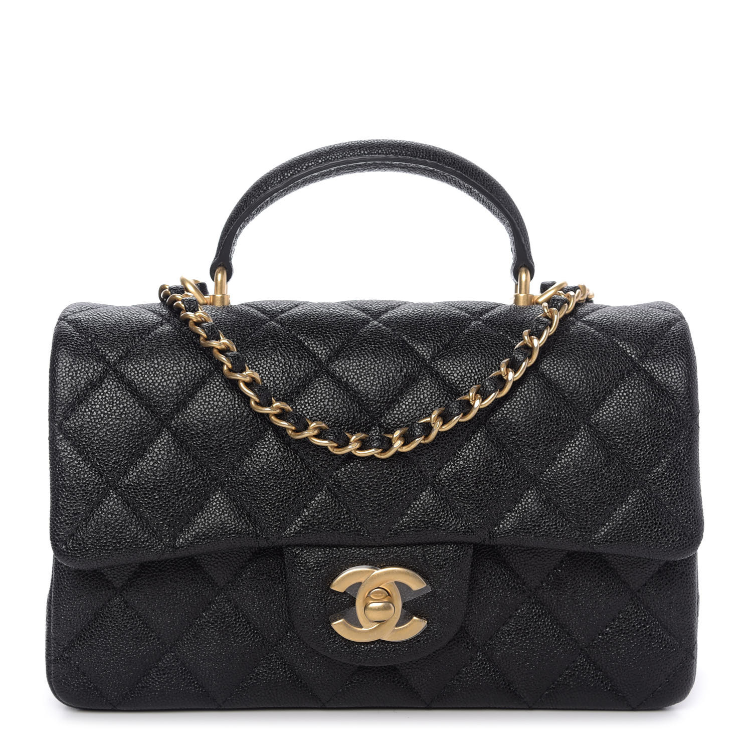 caviar quilted mini top handle rectangular flap black