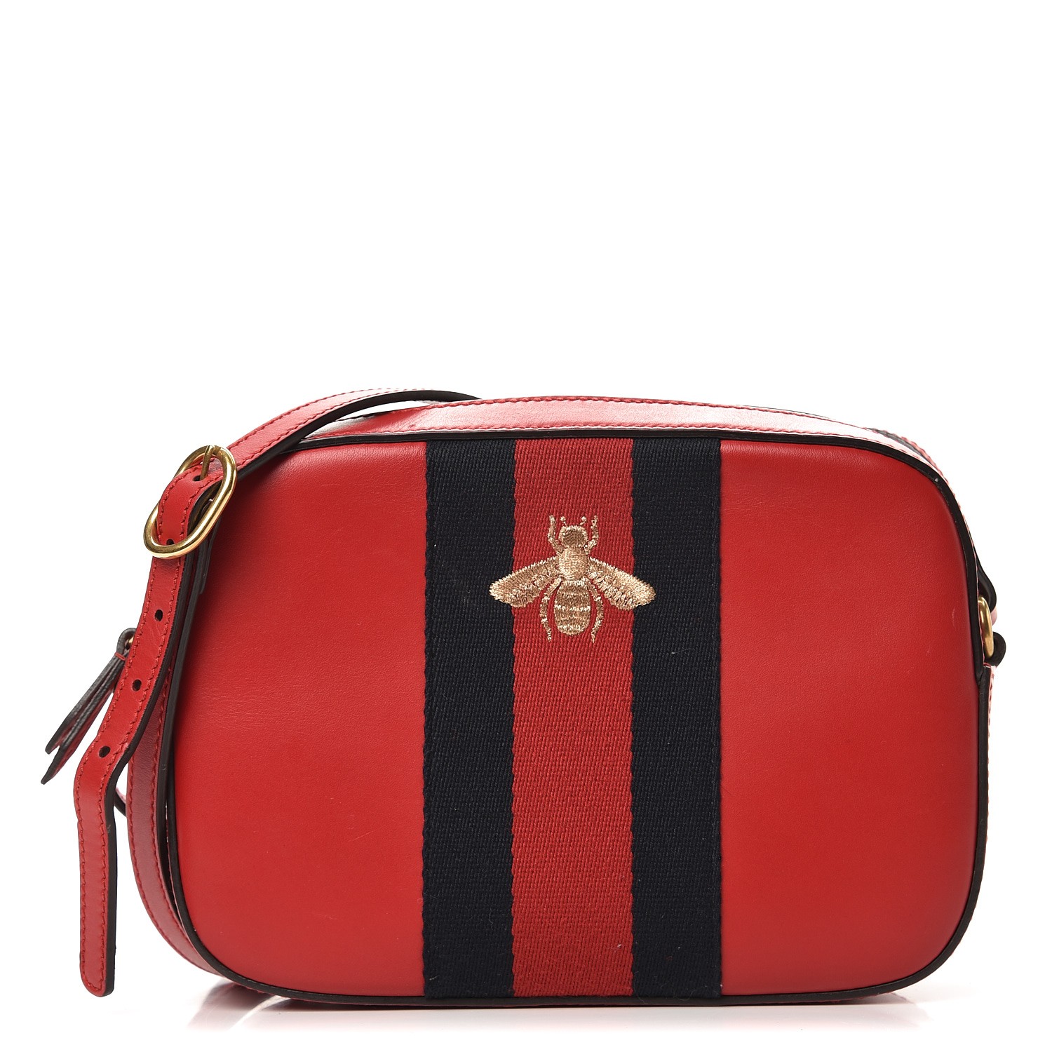 GUCCI Calfskin Web Small Webby Bee Shoulder Bag Red 246226
