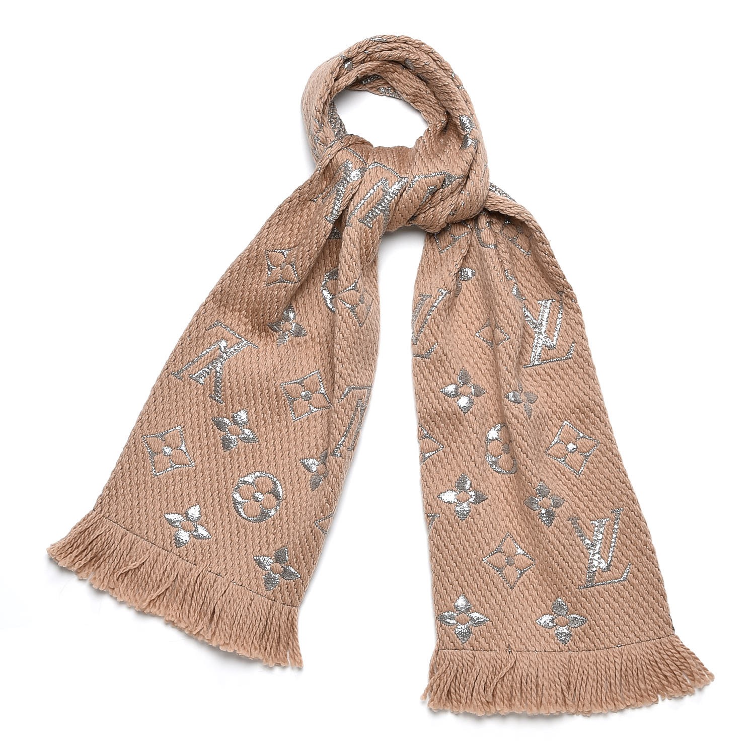 LOUIS VUITTON Wool Silk Logomania Shine Scarf Beige 247168