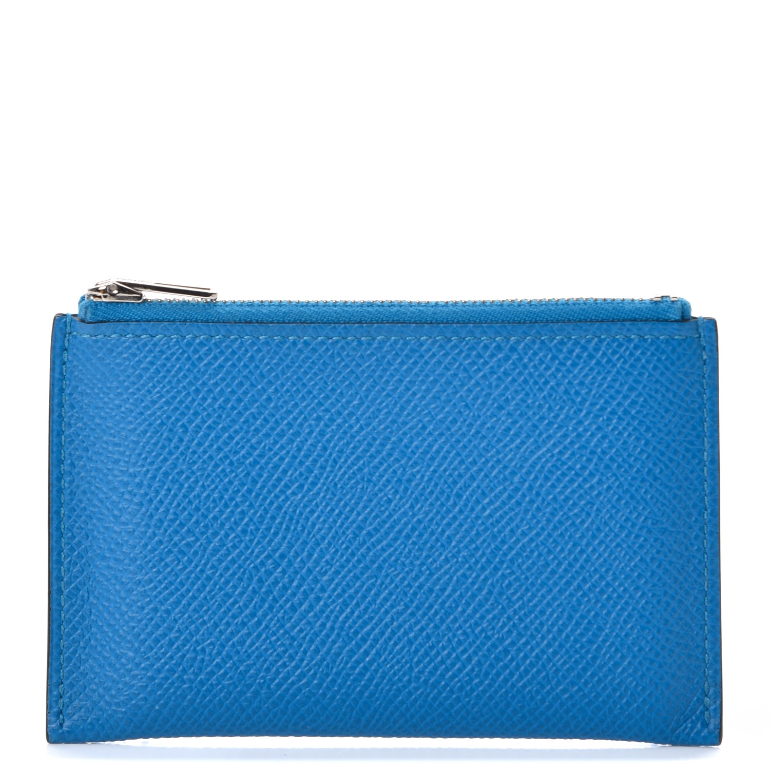 HERMES Epsom Passant Compact Wallet Zipped Coin Purse Bleu Zanzibar 246365