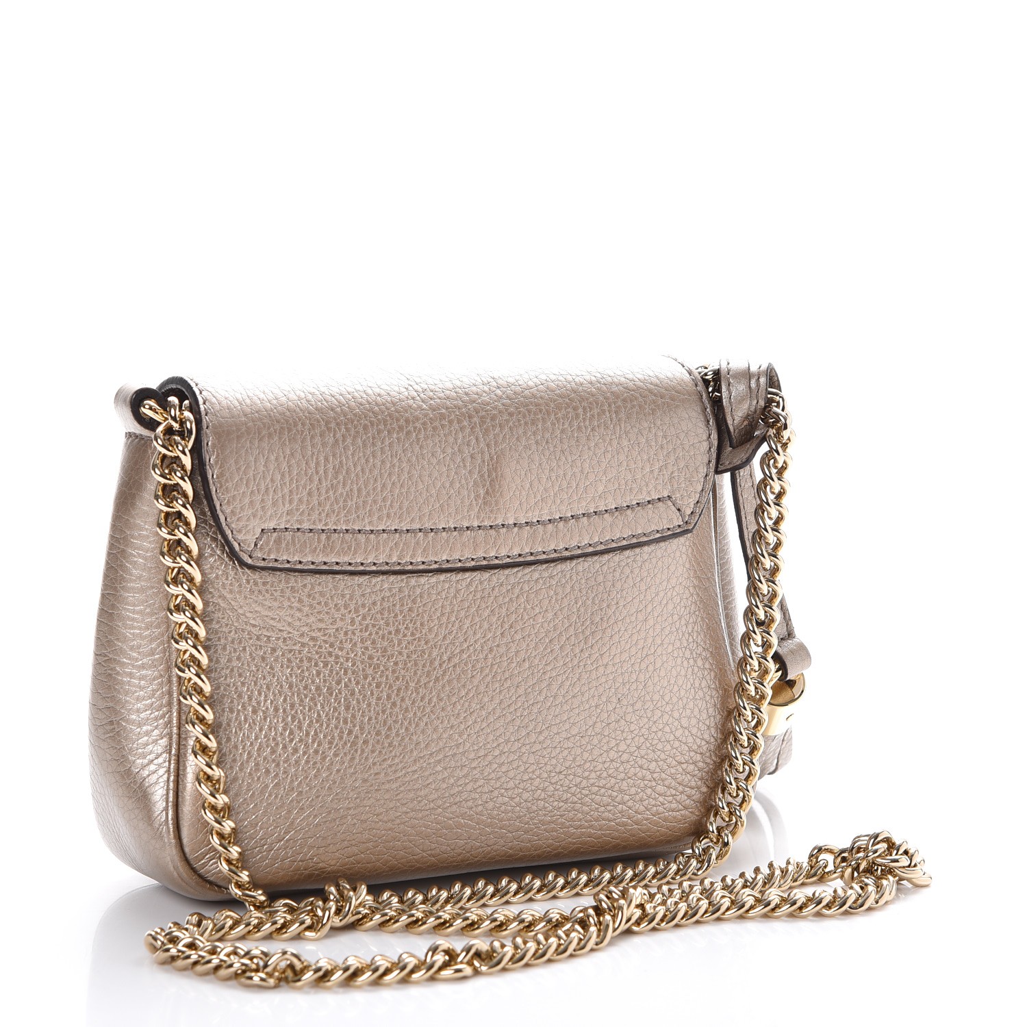 GUCCI Metallic Pebbled Calfskin Small Soho Chain Shoulder Bag Golden Beige 246228
