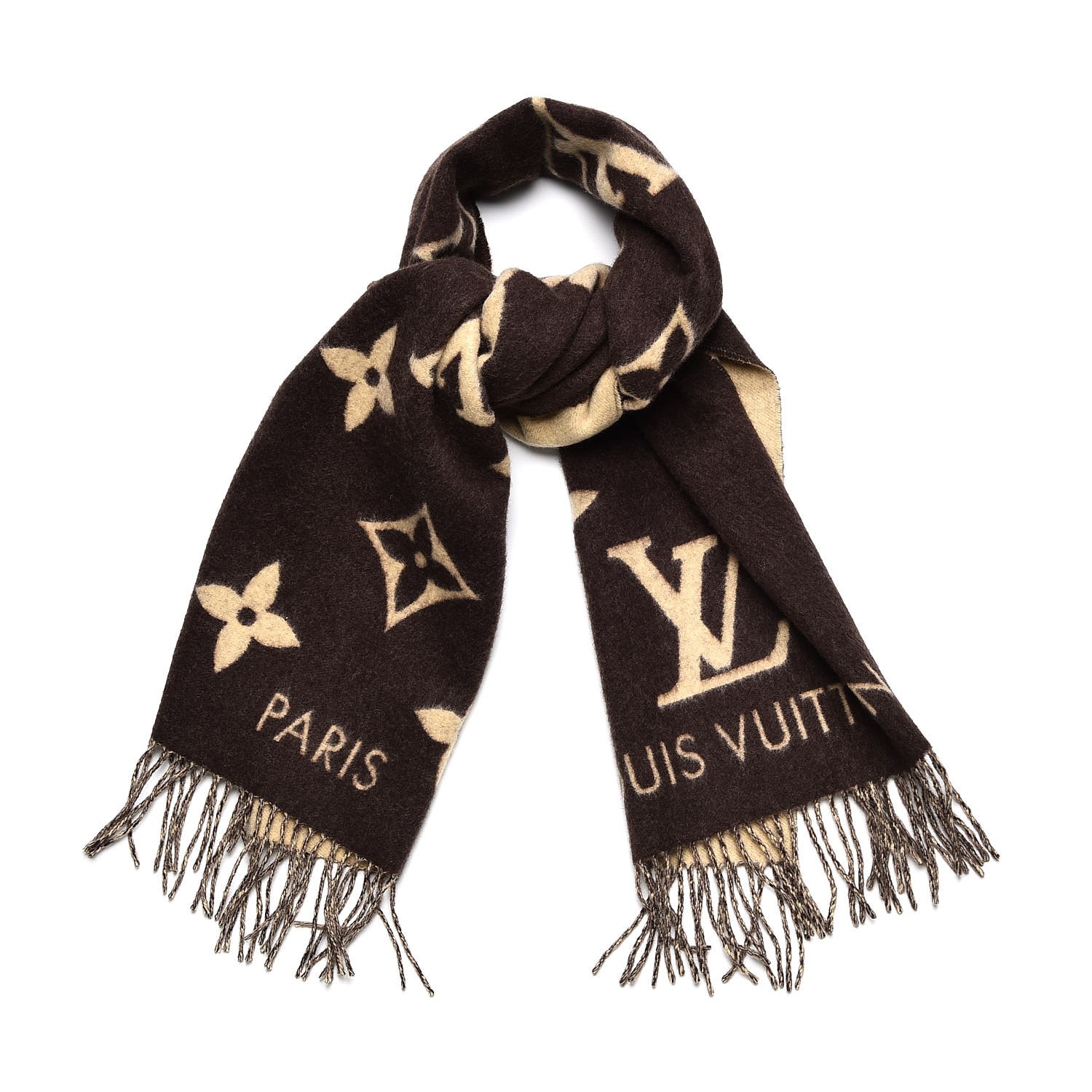 LOUIS VUITTON Cashmere Monogram Reykjavik Scarf Brown 247070