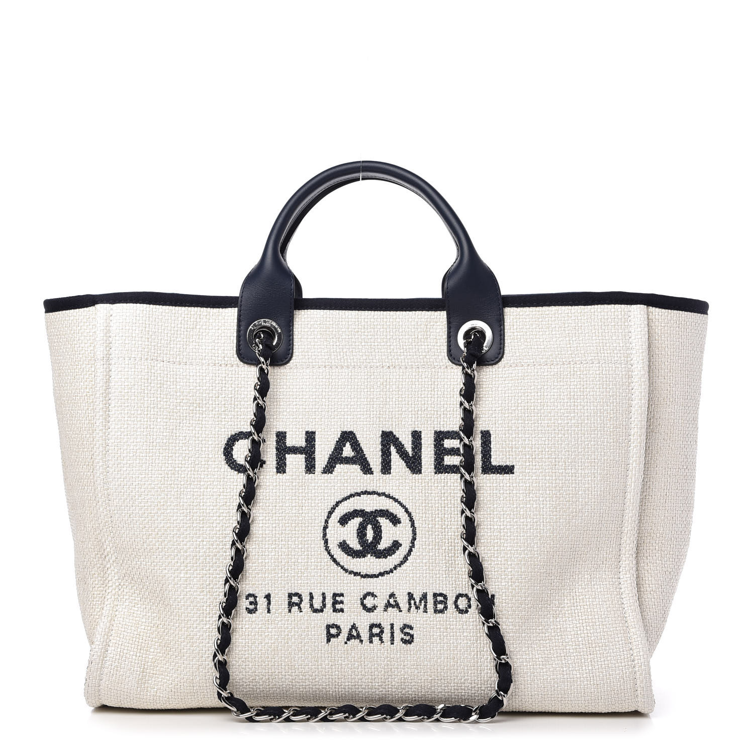 CHANEL Canvas Medium Deauville Tote White 722284 | FASHIONPHILE