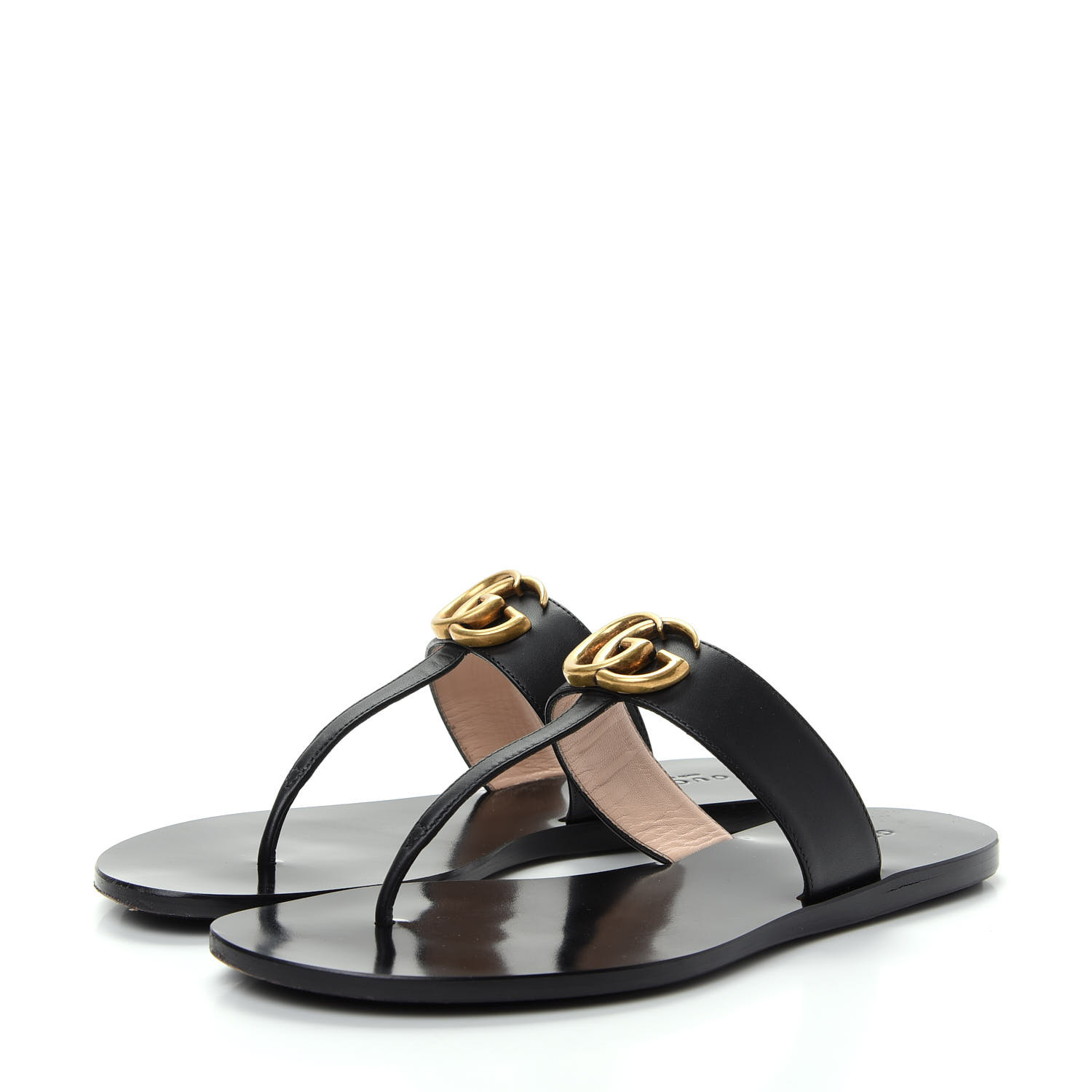 GUCCI Calfskin GG Marmont Thong Sandals 36.5 Black 723917 | FASHIONPHILE