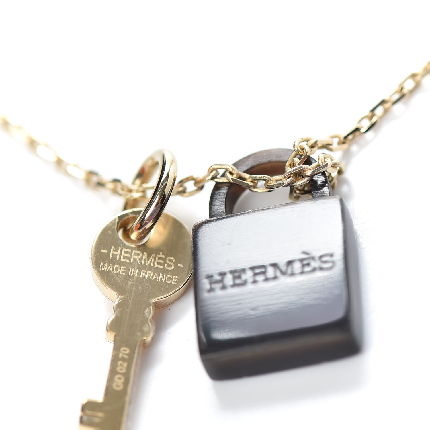 HERMES Permabrass Buffalo Horn Amulette Padlock PM Pendant Necklace 716105 | FASHIONPHILE