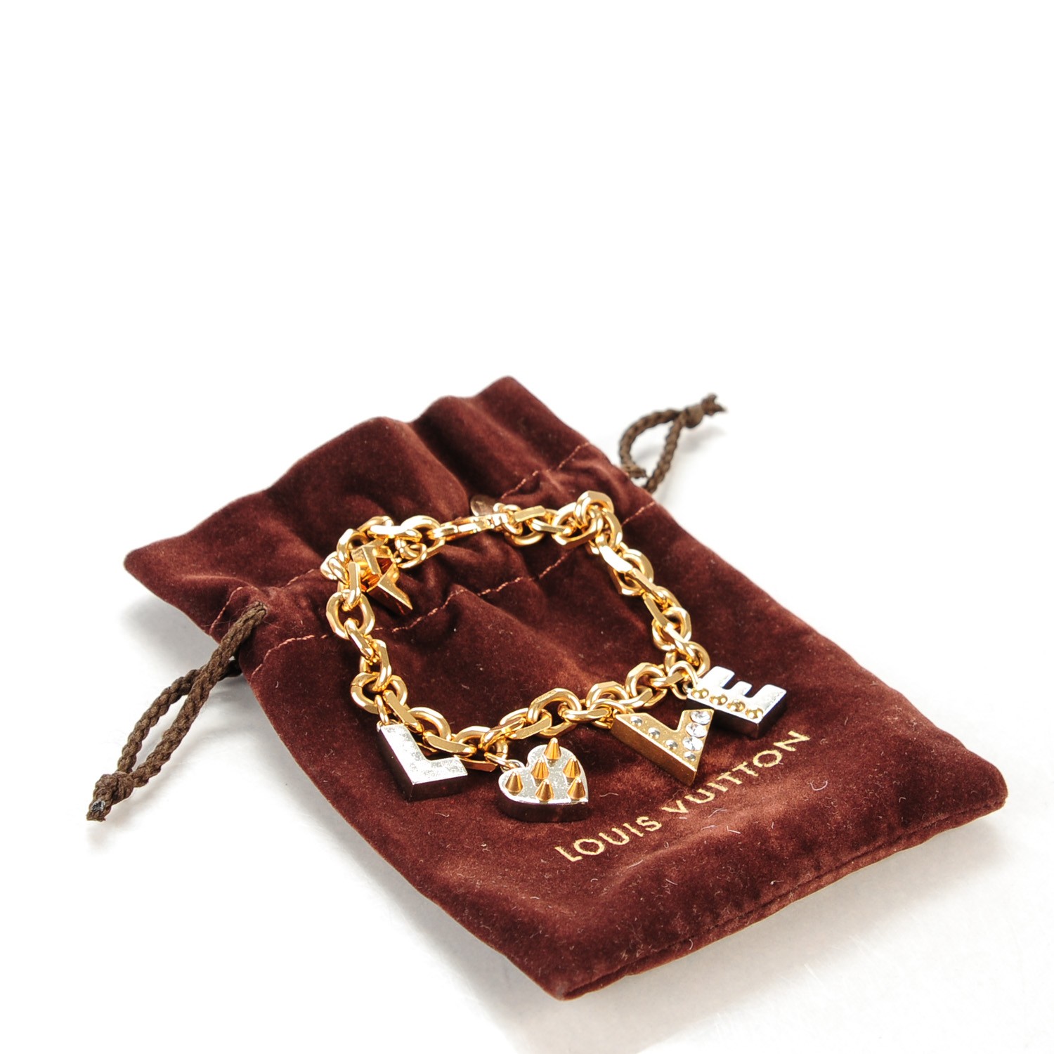 LOUIS VUITTON Crystal Love Letters Timeless Bracelet Gold 138185