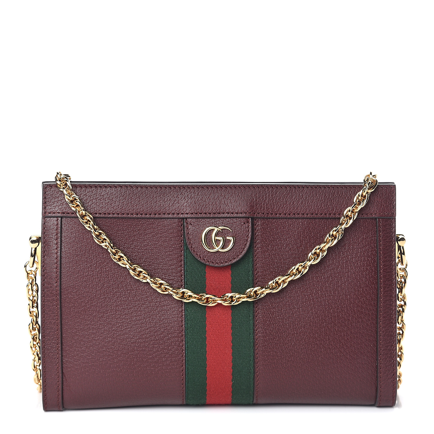 GUCCI Calfskin Web Small Ophidia Shoulder Bag Burgundy 542144