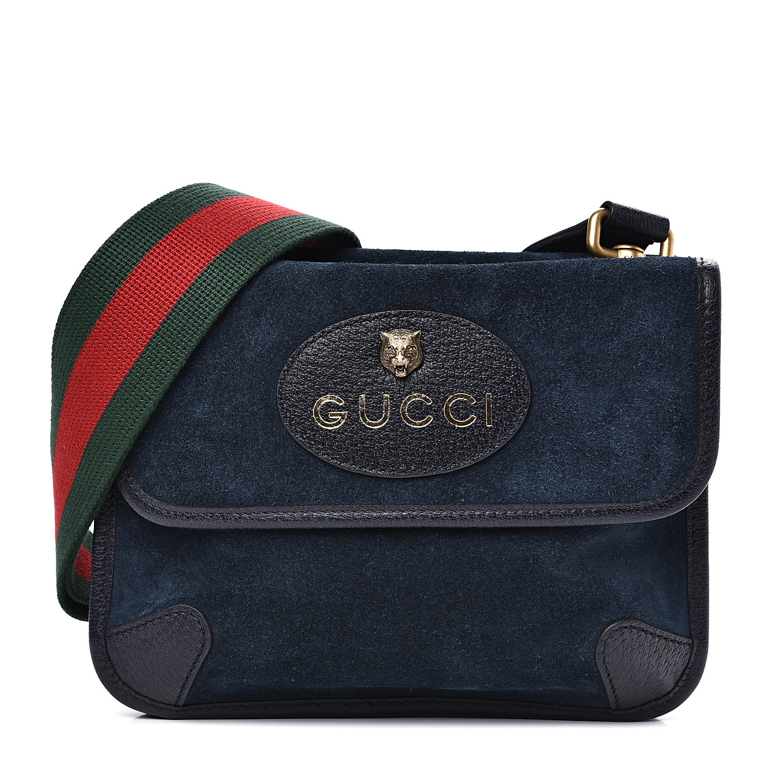 GUCCI Suede Calfskin Neo Vintage Small Messenger Bag Navy Blue 542501