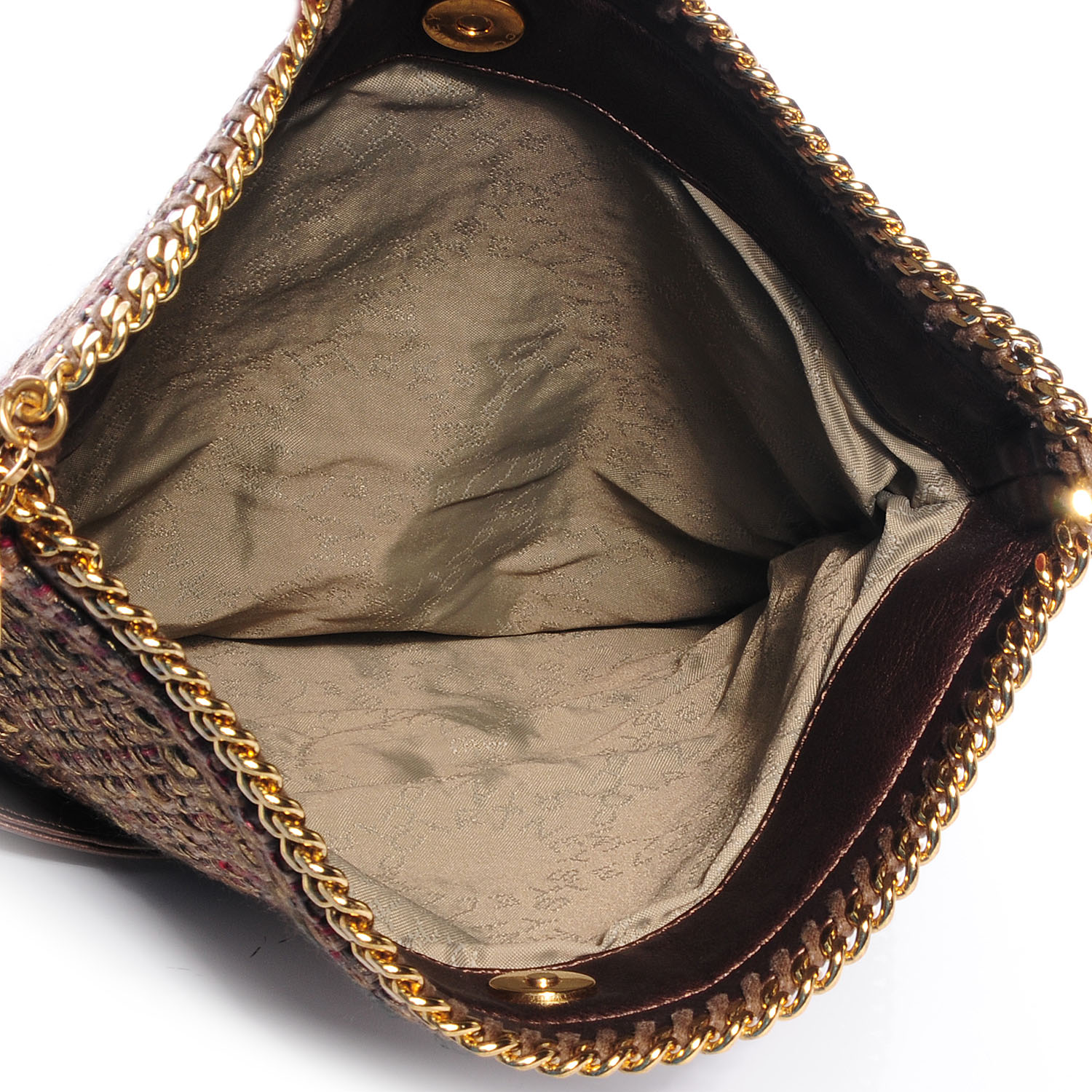 STELLA MCCARTNEY Woven Boucle Fold Over Falabella Clutch Gold 73280