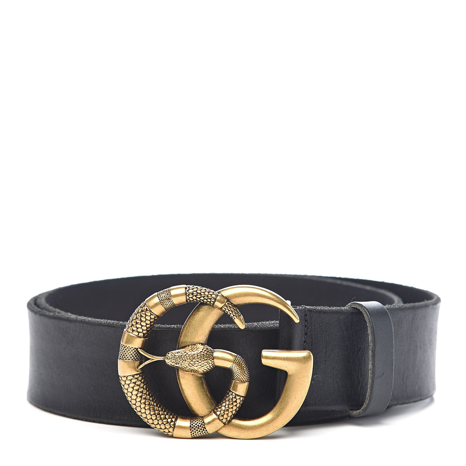 GUCCI Calfskin Double G Snake Belt 84 34 Black 532441 | FASHIONPHILE