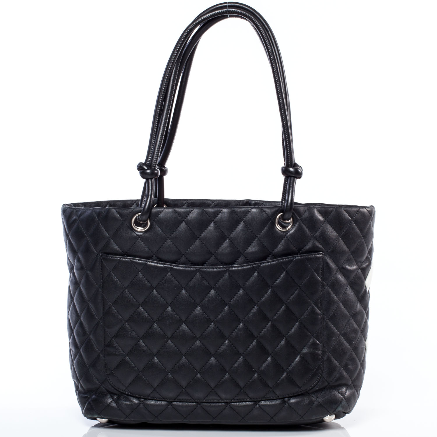 CHANEL Calfskin Quilted Large Cambon Tote Black White 35674