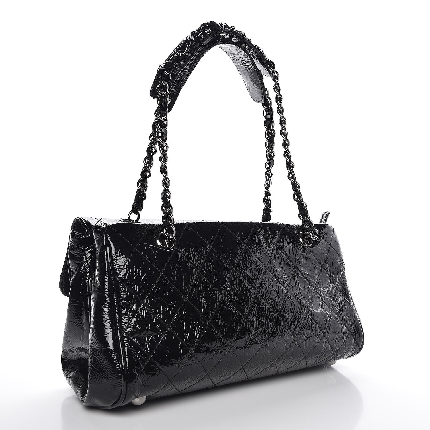 CHANEL Distressed Patent Quilted Small Ritz Flap Bag Black 390140