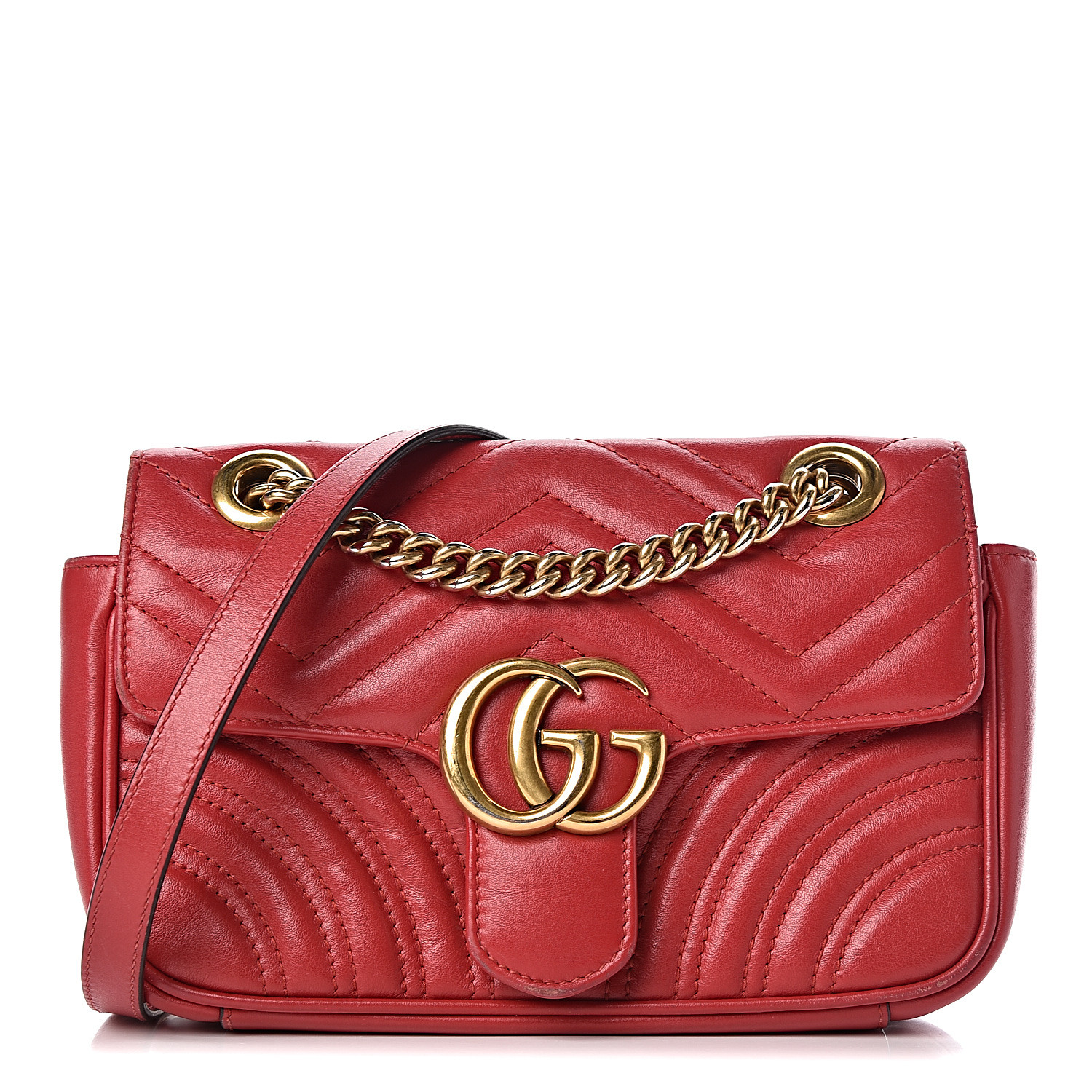 GUCCI Calfskin Matelasse Mini GG Marmont Shoulder Bag Hibiscus Red 467073
