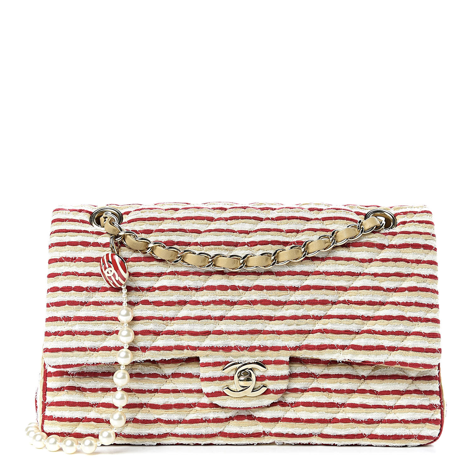 CHANEL Jersey Quilted Medium Coco Sailor Flap Red White 468734