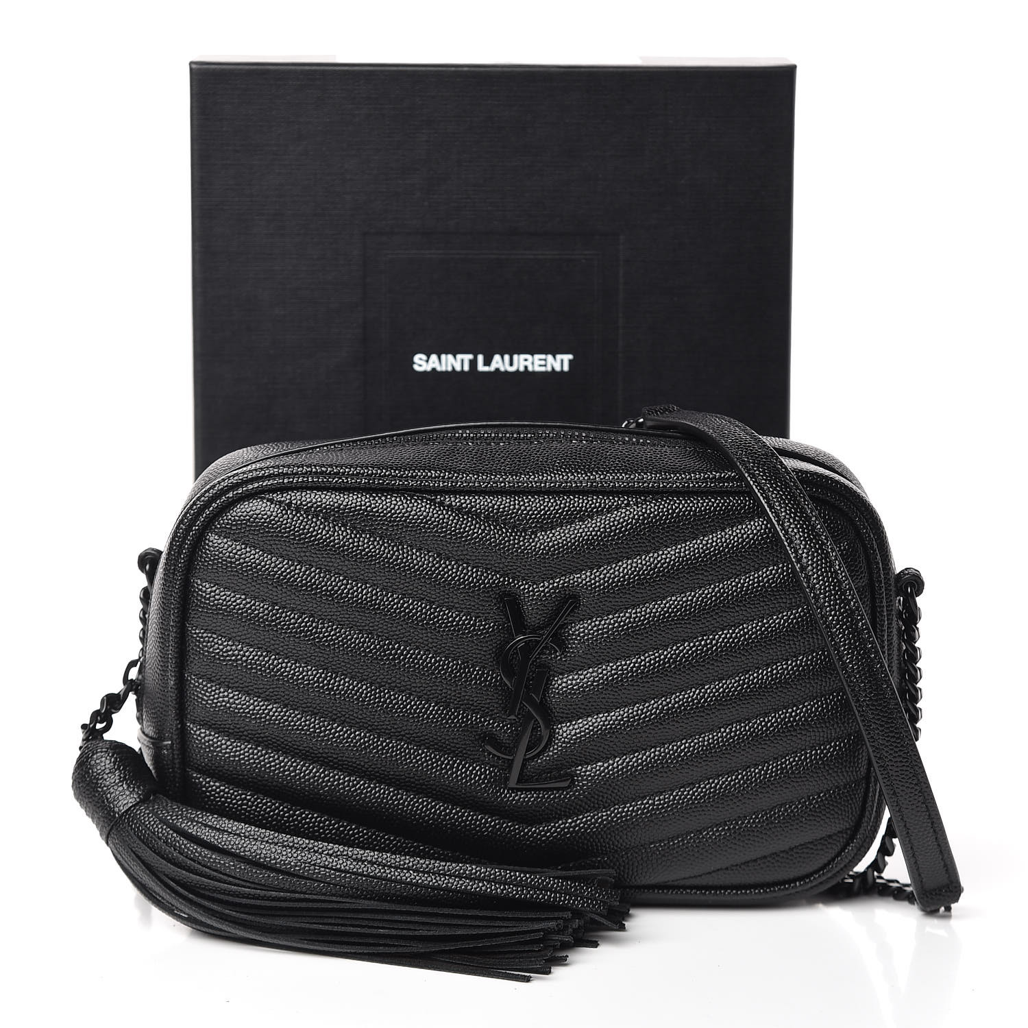 SAINT LAURENT Grain De Poudre Matelasse Mini Lou Camera Bag Black 468309