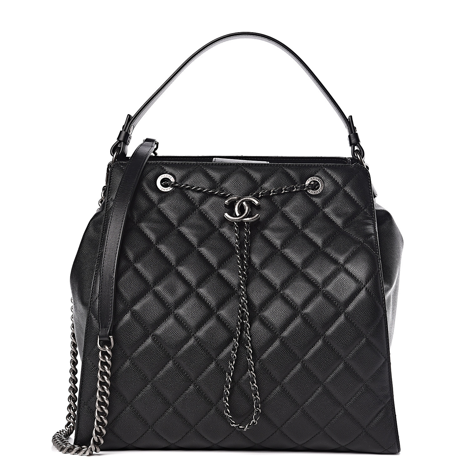 CHANEL Caviar Quilted Large CC Bucket Bag Black 468033