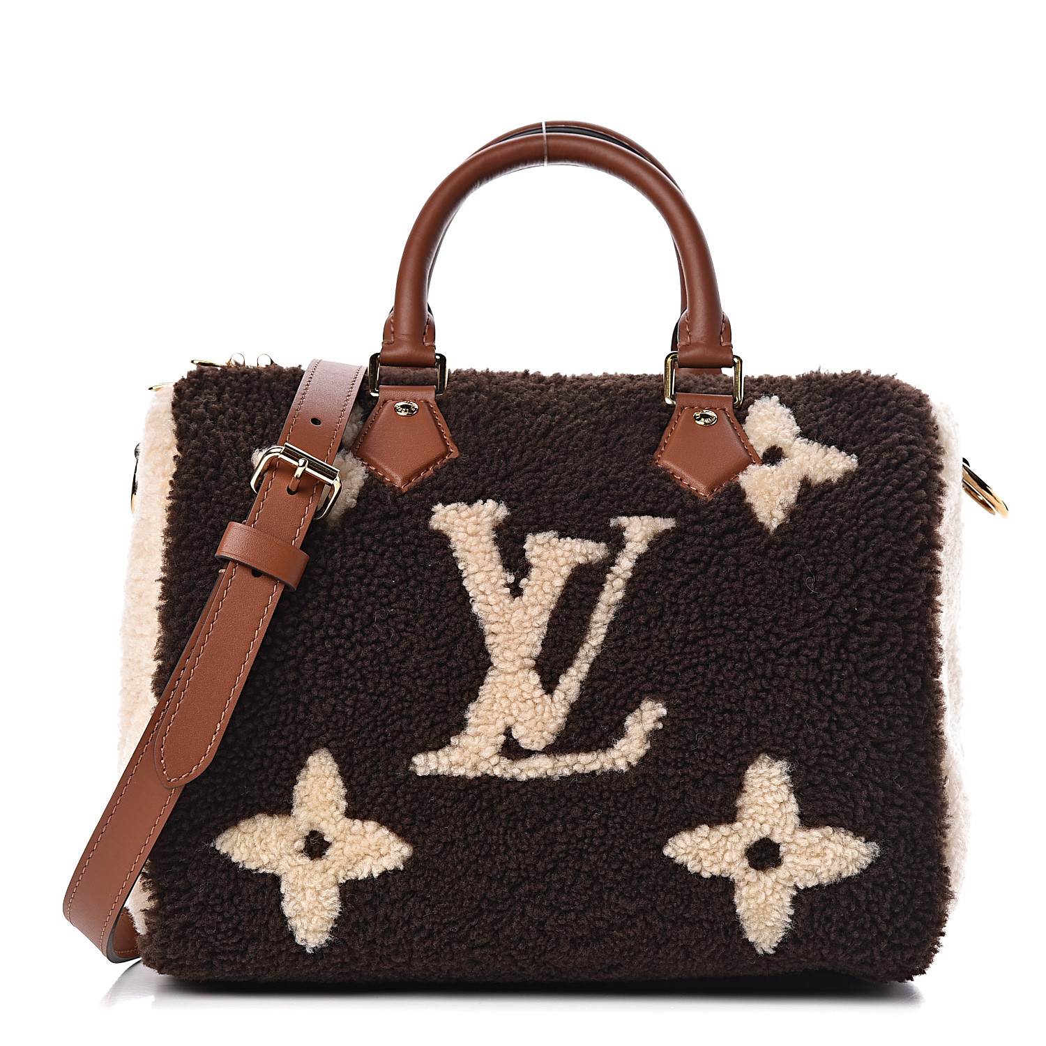Louis Vuitton Neverfull NM Tote Leather and Monogram Teddy Shearling MM