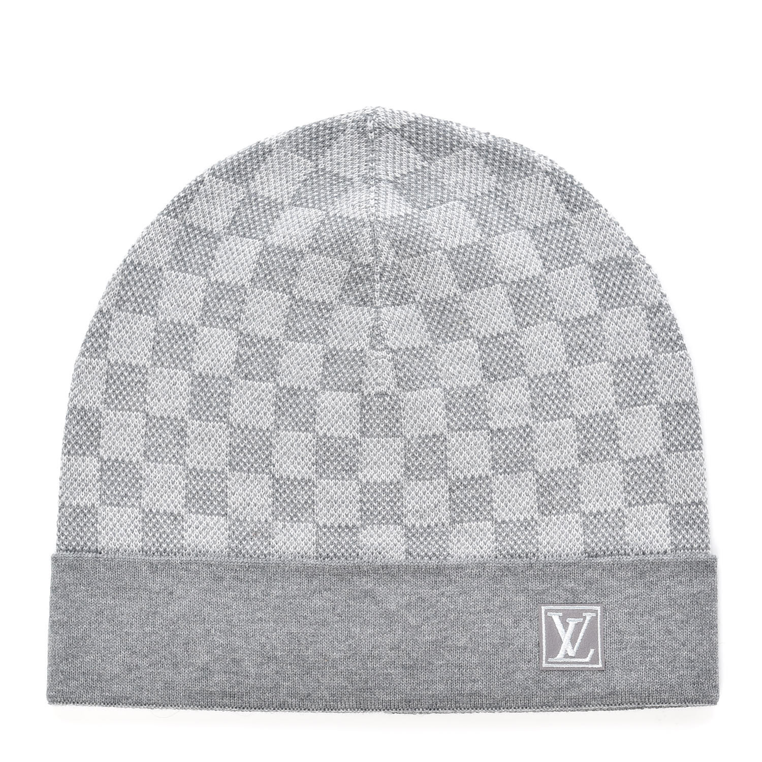 LOUIS VUITTON Wool Petit Damier Beanie Hat Grey 710576