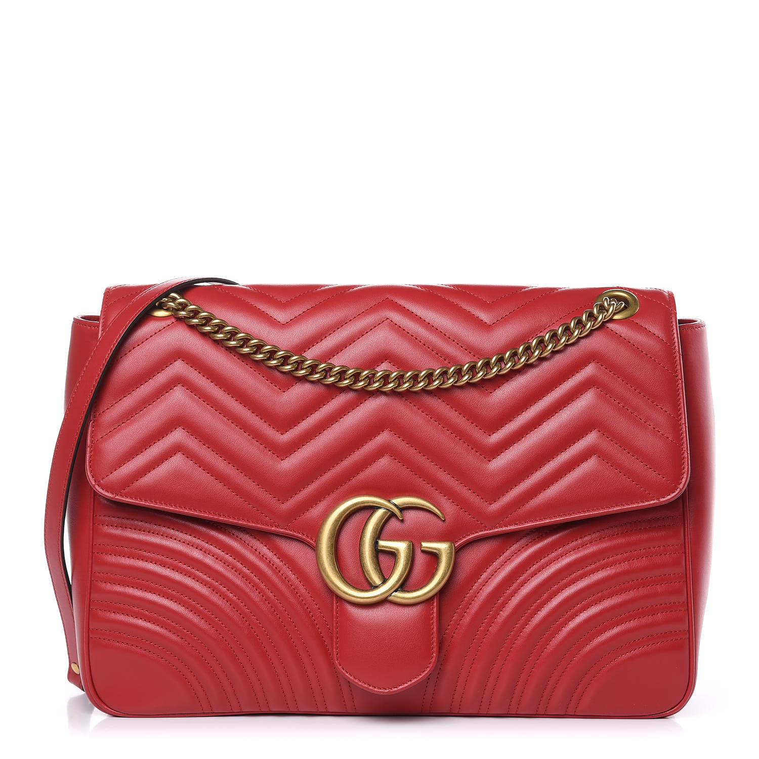 GUCCI Calfskin Matelasse Large GG Marmont Shoulder Bag Hibiscus Red 430126
