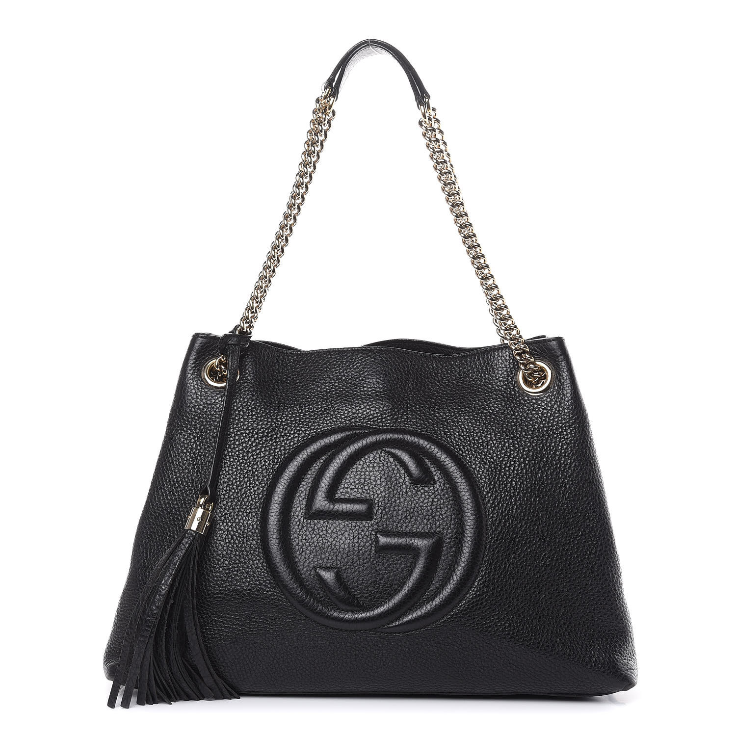 GUCCI Pebbled Calfskin Medium Soho Chain Shoulder Bag Black 448378