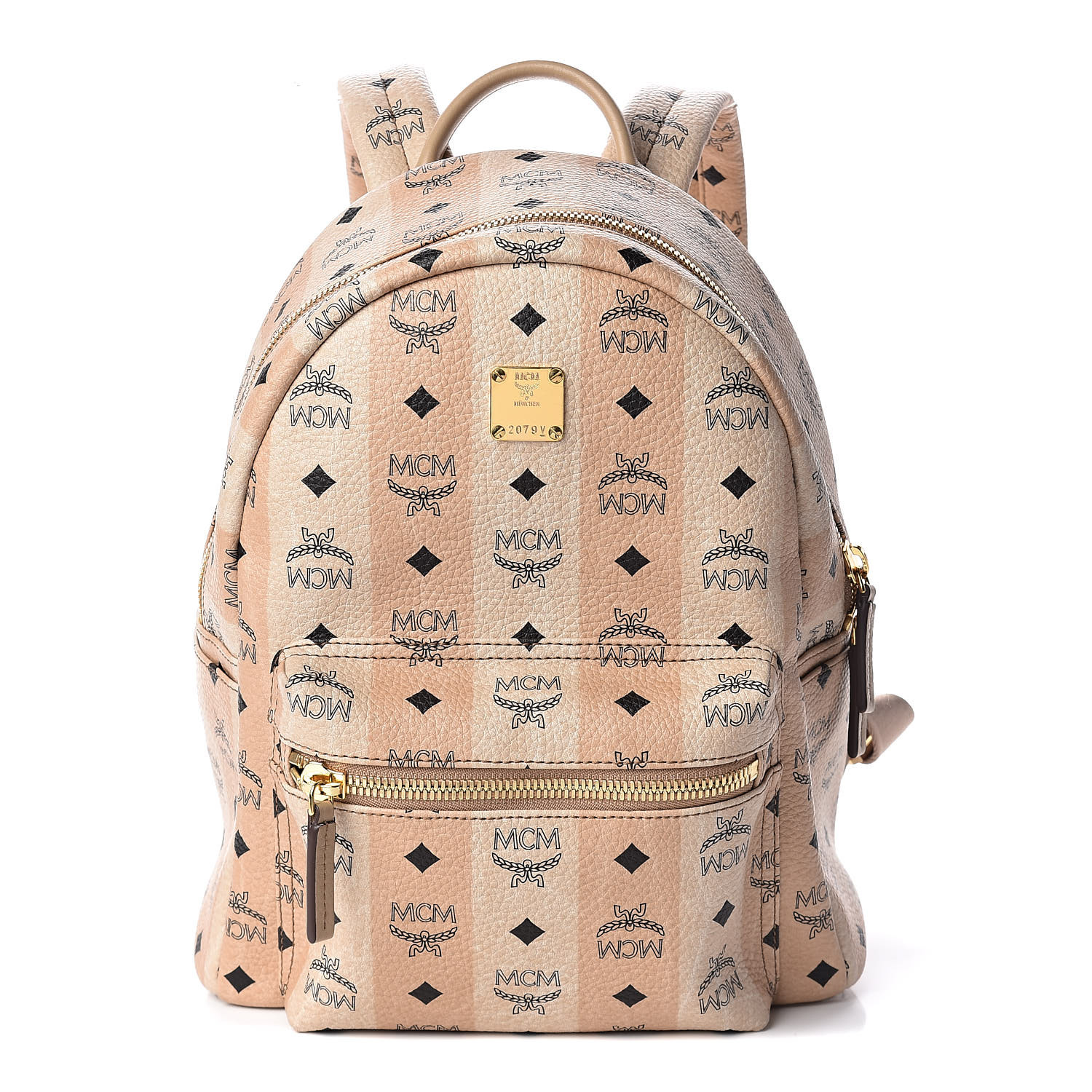 MCM Striped Visetos Small Stark Backpack Beige 448749