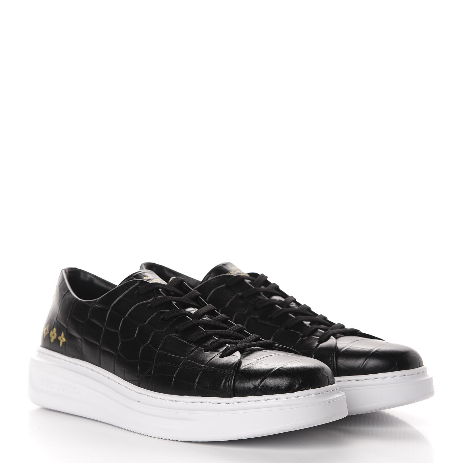 Louis Vuitton Black Croc Embossed Low Top Trainer 6lz1113 Sneakers For Sale  at 1stDibs