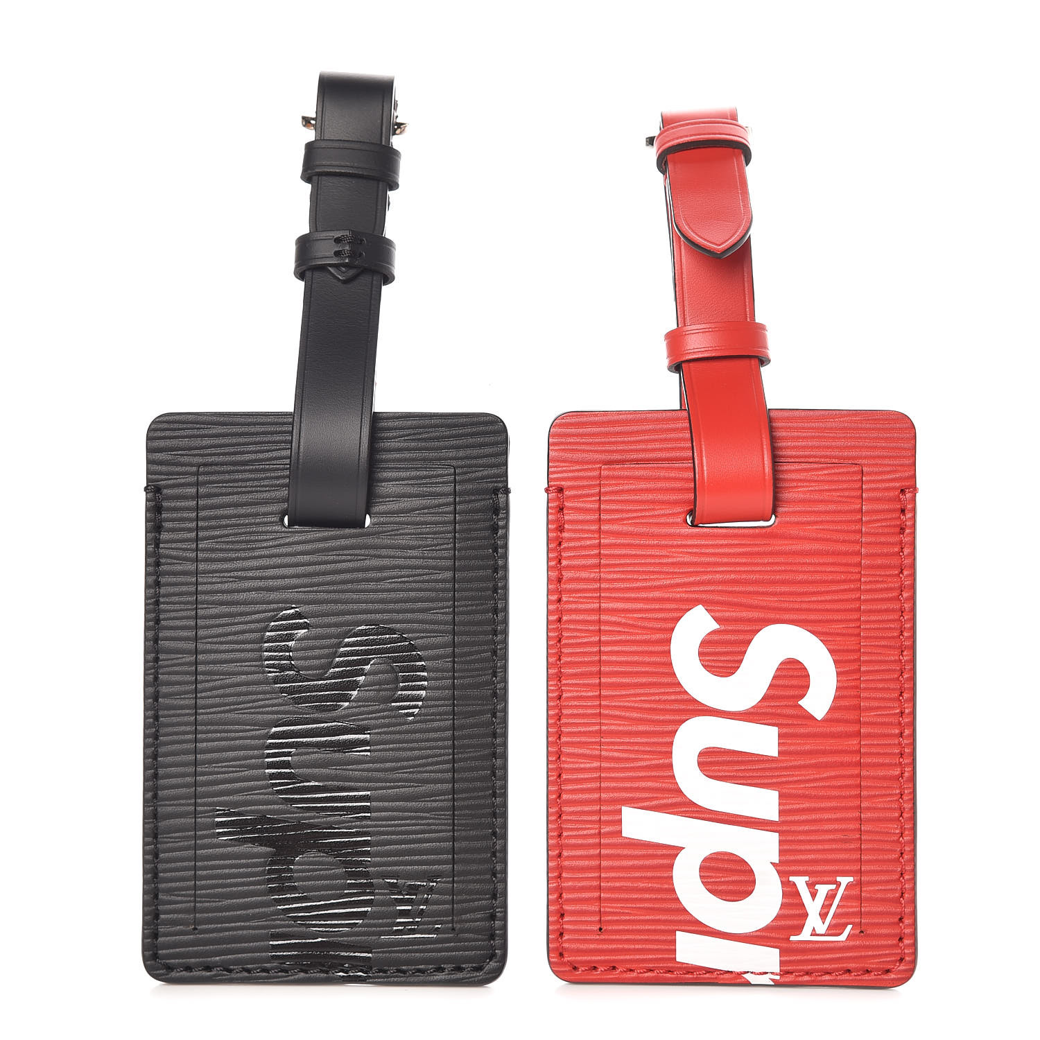 LOUIS VUITTON X Supreme Epi Luggage Tag Set Black Red 381930