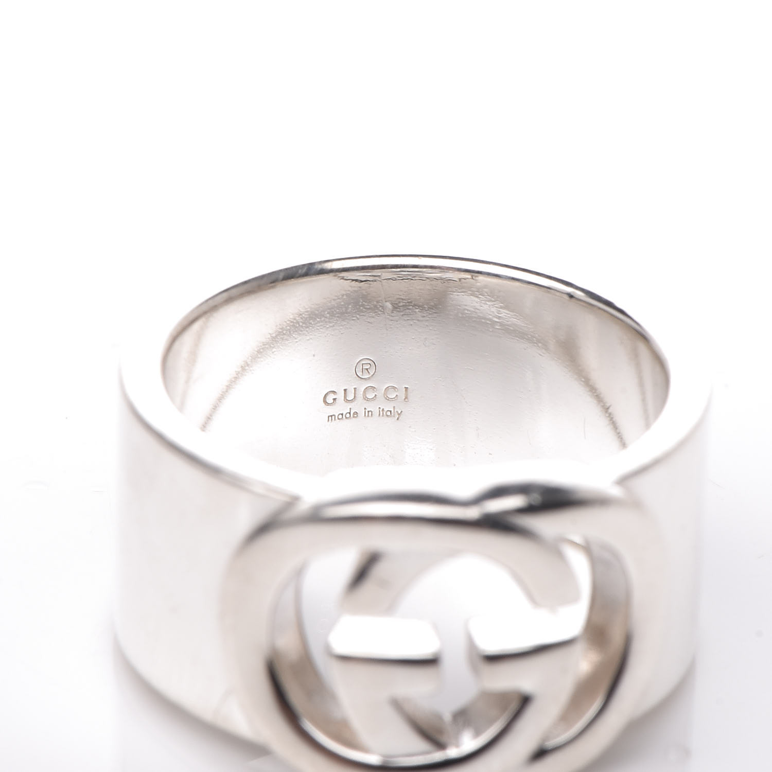 GUCCI Sterling Silver 10mm Interlocking G Band Ring 52 6 378058