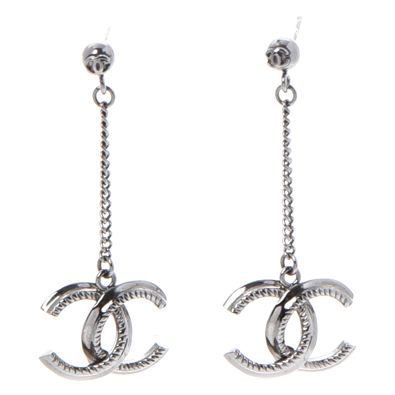 CHANEL CC Dangle Earrings Silver 243606