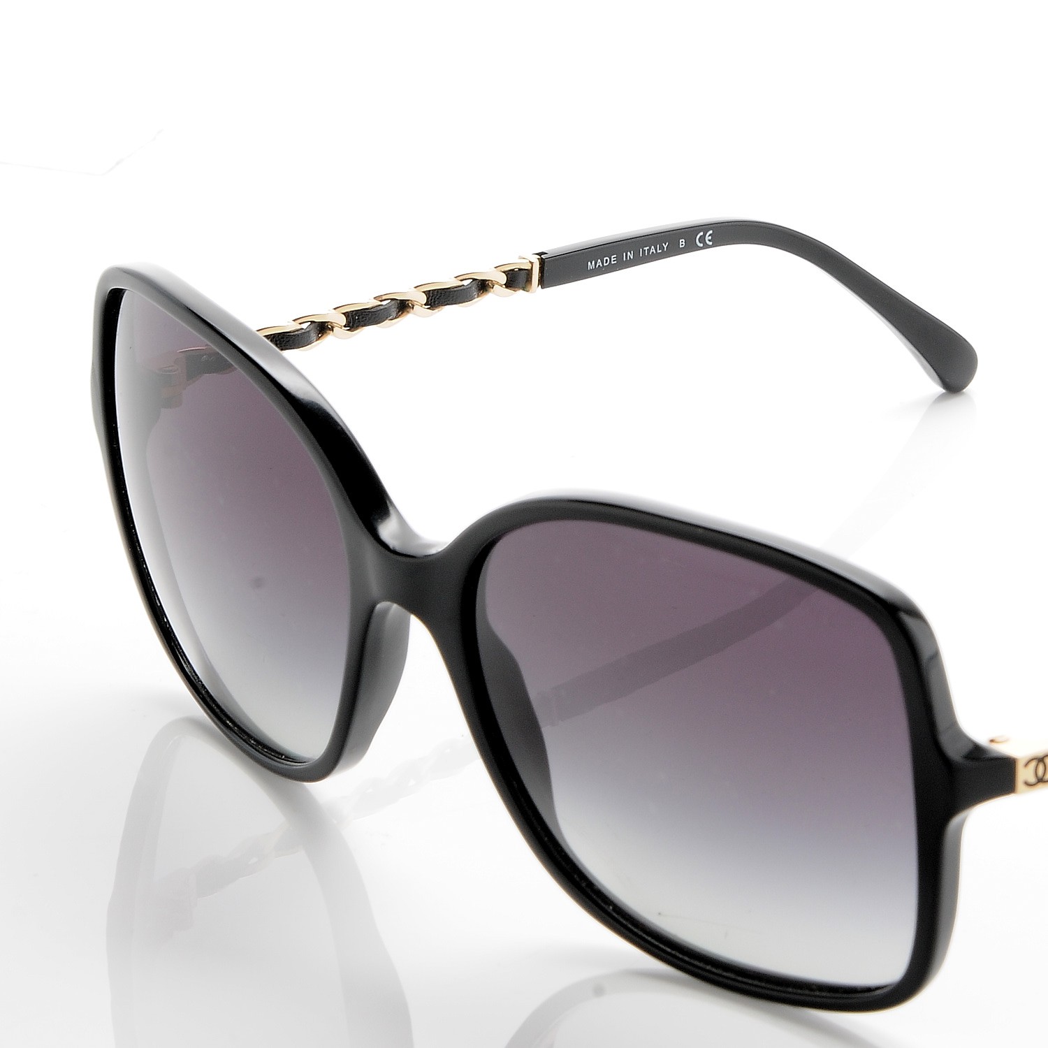 CHANEL Lambskin Square Chain Sunglasses 5210-Q Black 243608