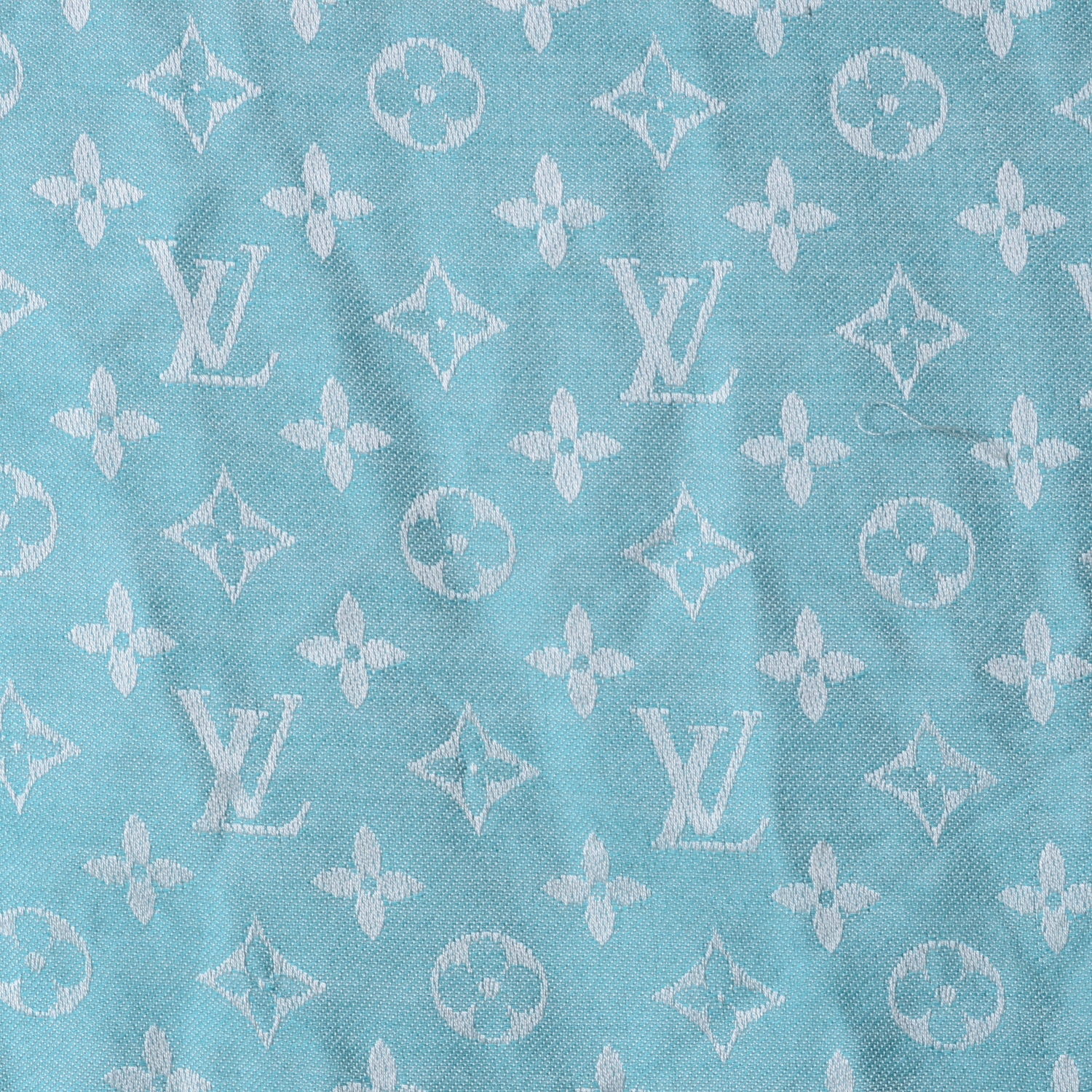 LOUIS VUITTON Wool Silk Monogram Stole Bleu Lagon 46922