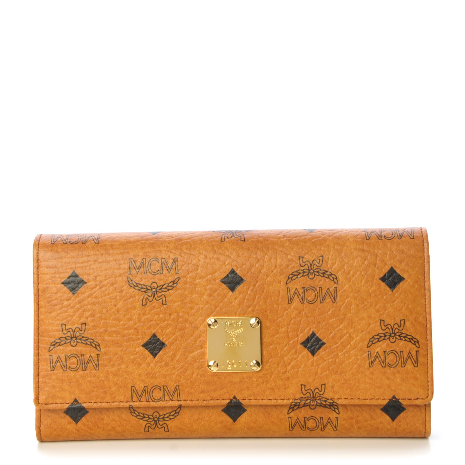 MCM Visetos Heritage Large Trifold Flap Wallet Cognac 298068 | FASHIONPHILE