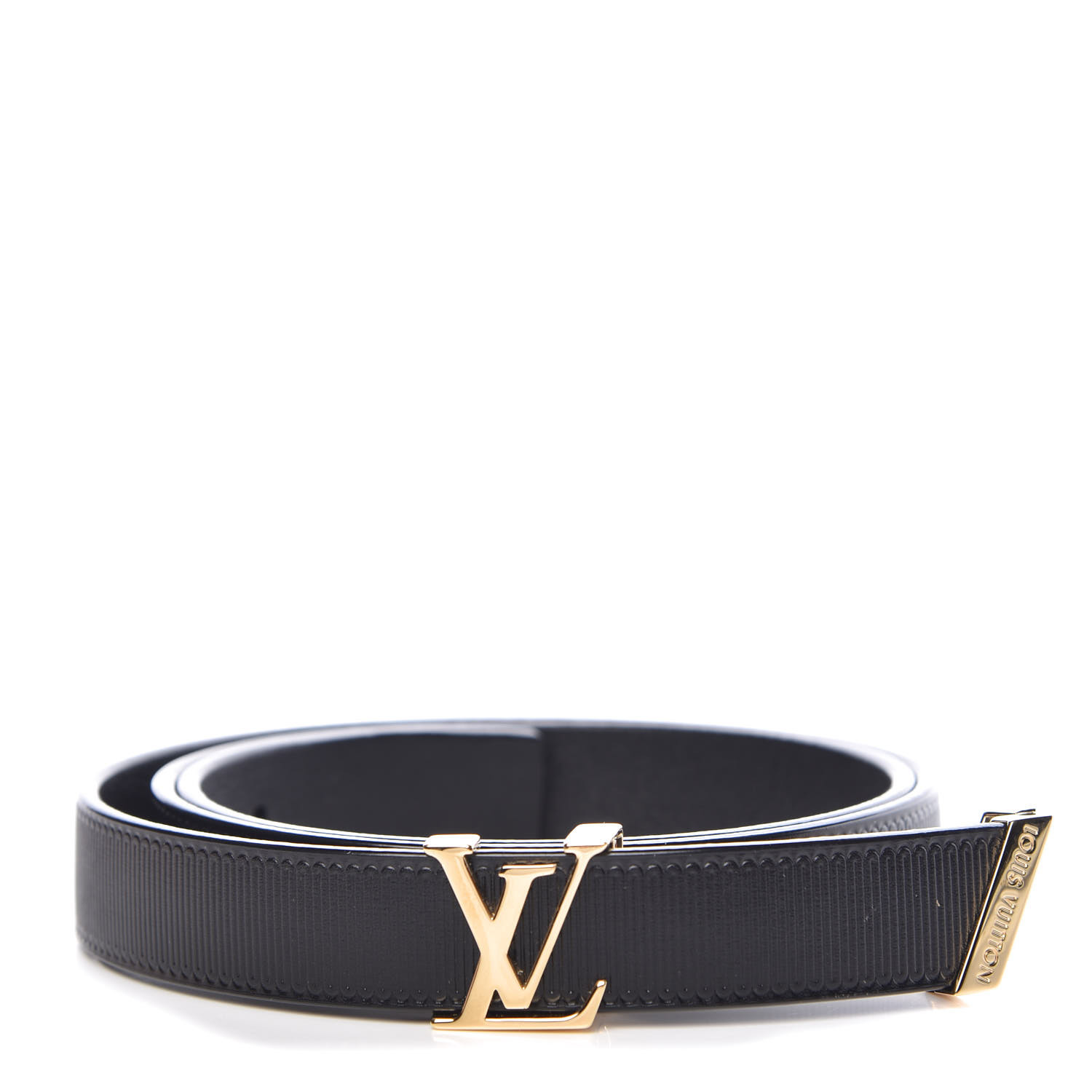 LOUIS VUITTON Embossed Calfskin 20MM LV Initiales Belt 75 30 Black 356534