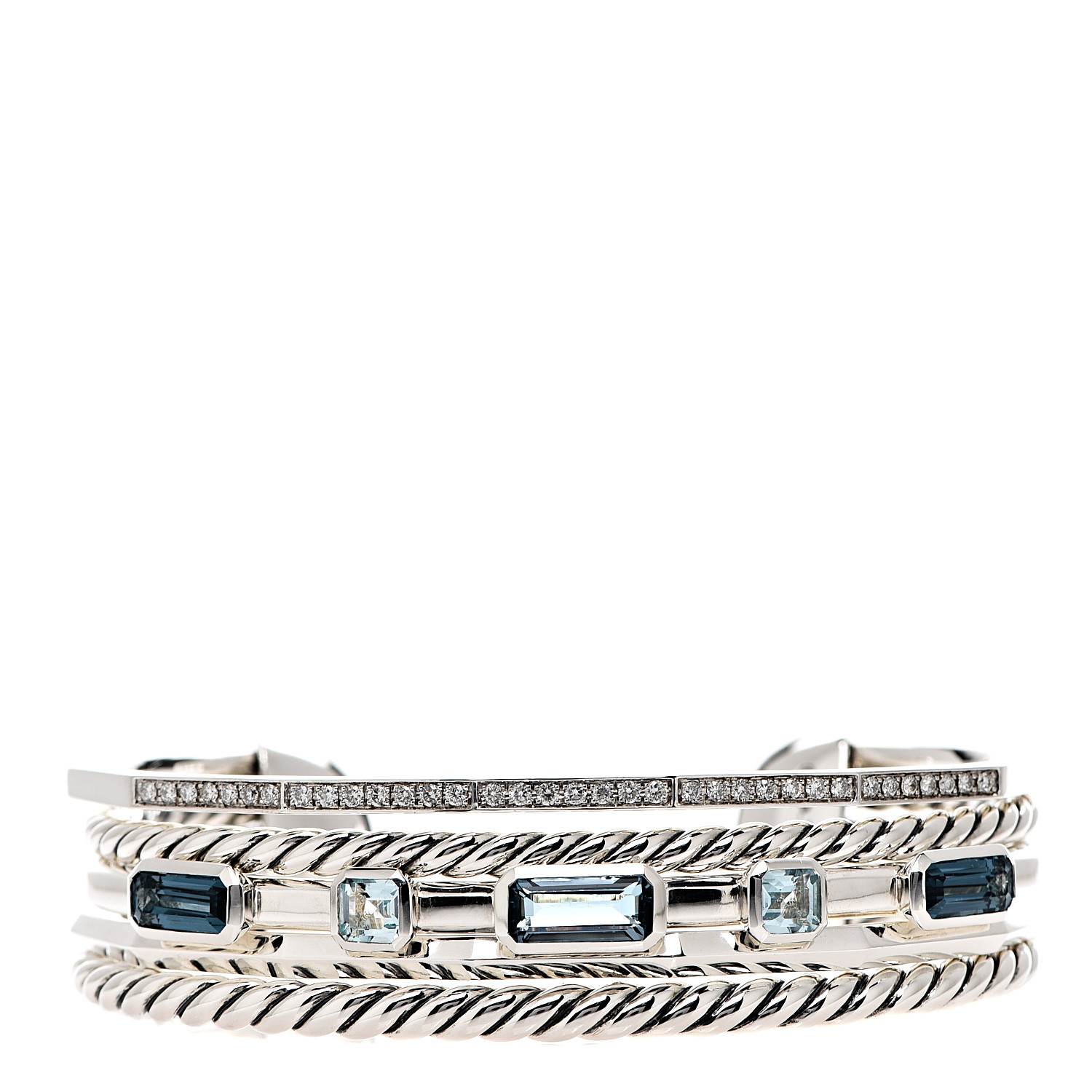 DAVID YURMAN Sterling Silver Hampton Blue Topaz Diamond Narrow Stax ...