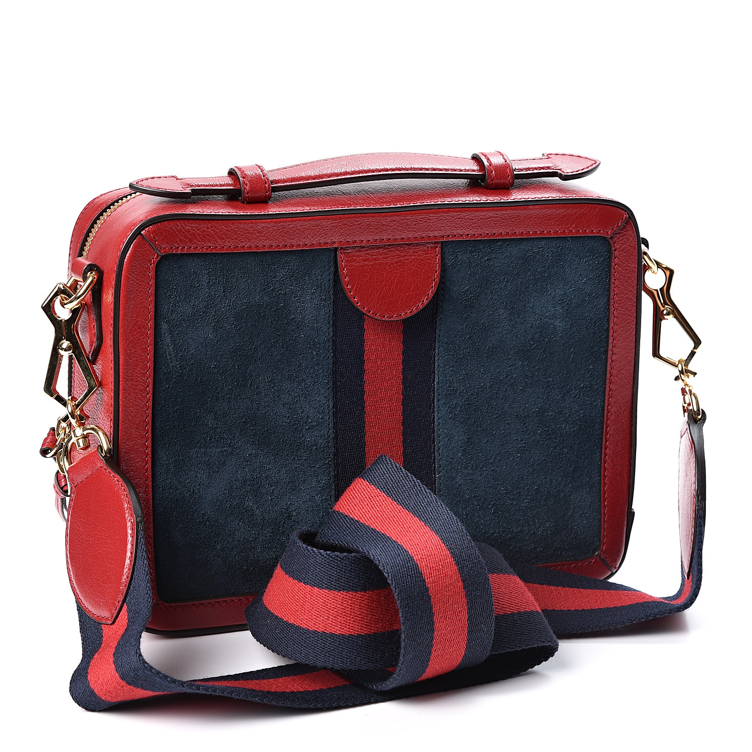 GUCCI Suede Calfskin Small Ophidia Top Handle Bag Red Blue 563432
