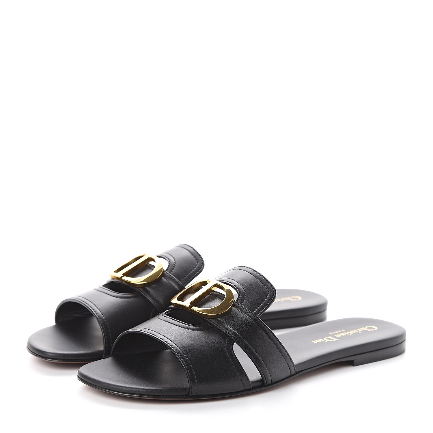 CHRISTIAN DIOR Calfskin 30 Montaigne Slide Sandals 39.5 Black 564684