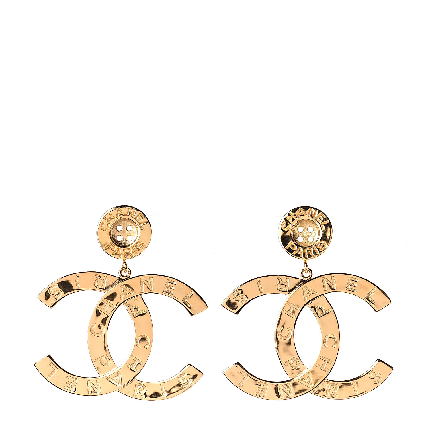 CHANEL Metal Large Paris Button Earrings Gold 565813 | FASHIONPHILE