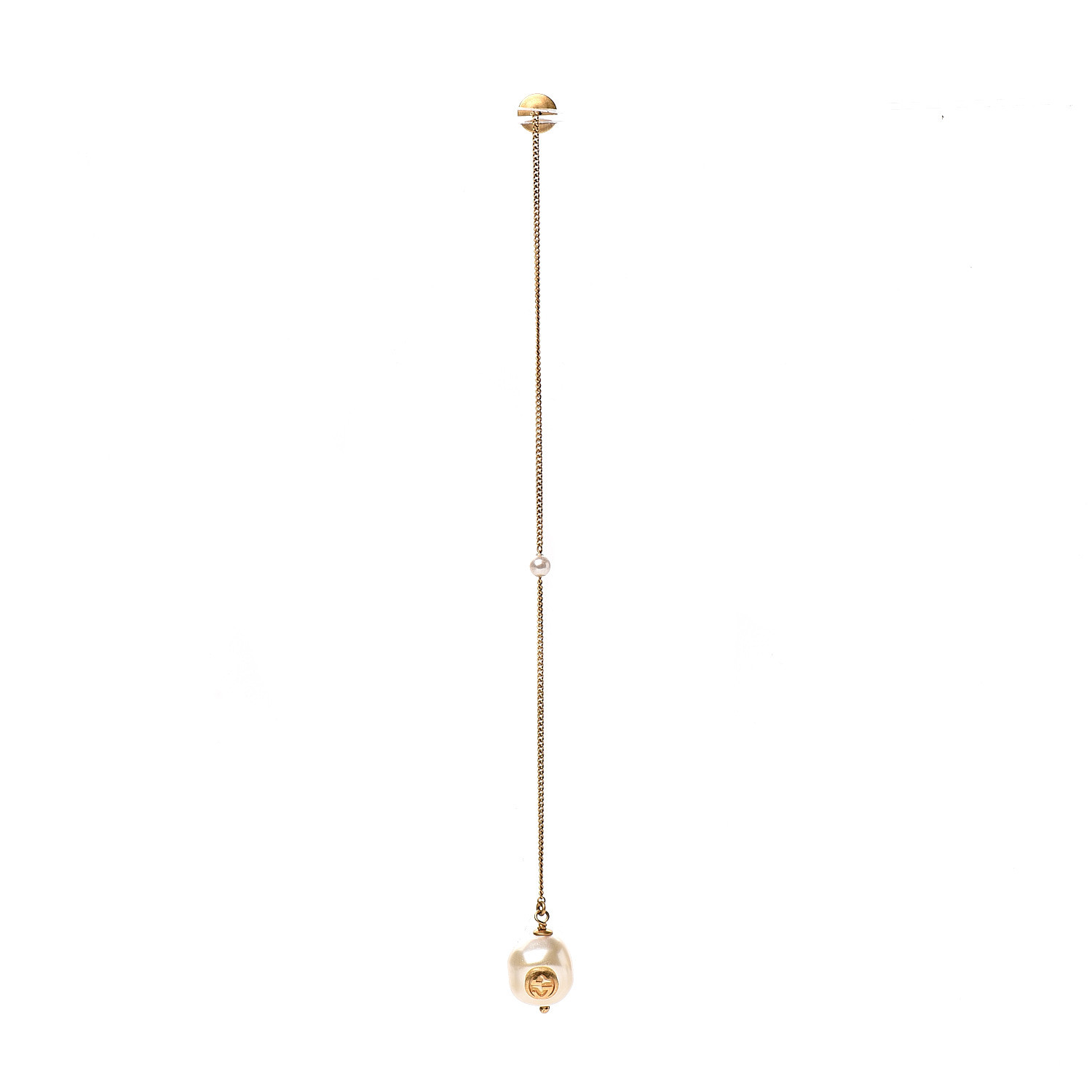GUCCI Faux Pearl Interlocking Single Pendant Earring 565774 | FASHIONPHILE