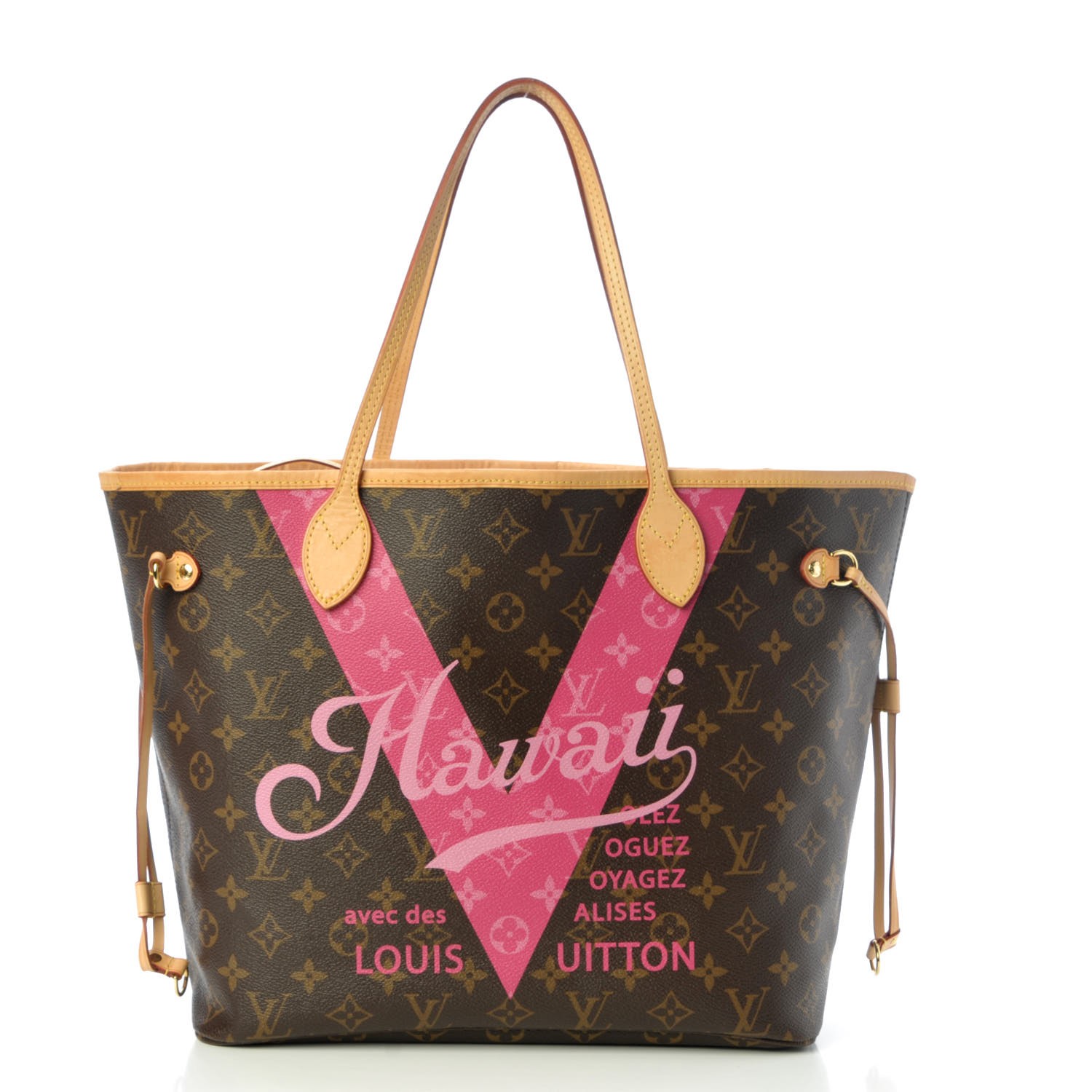 LOUIS VUITTON Monogram Hawaii V Neverfull MM Hot Pink 297609