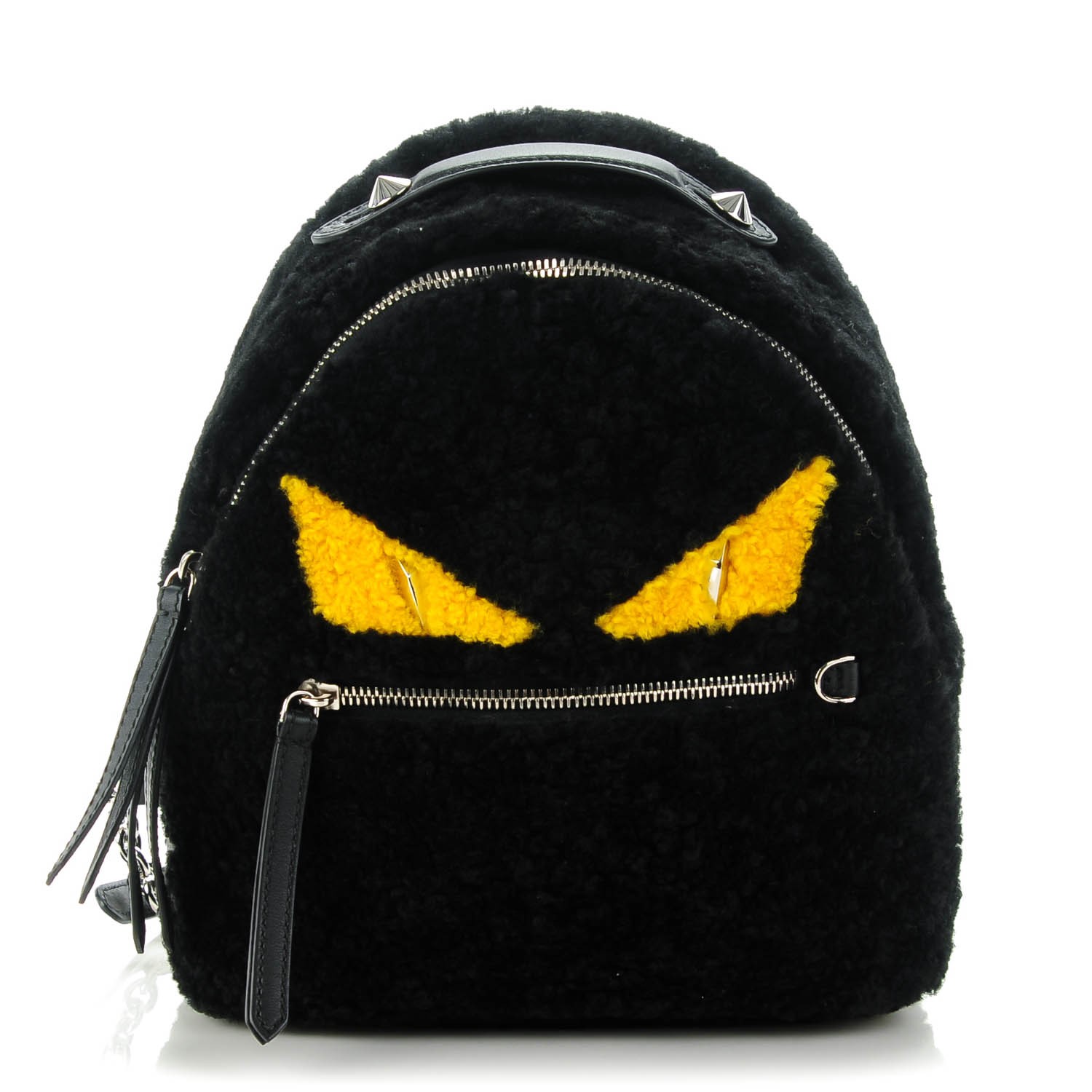 FENDI Shearling Monster Mini Bag Bug Backpack Black 135850 | FASHIONPHILE